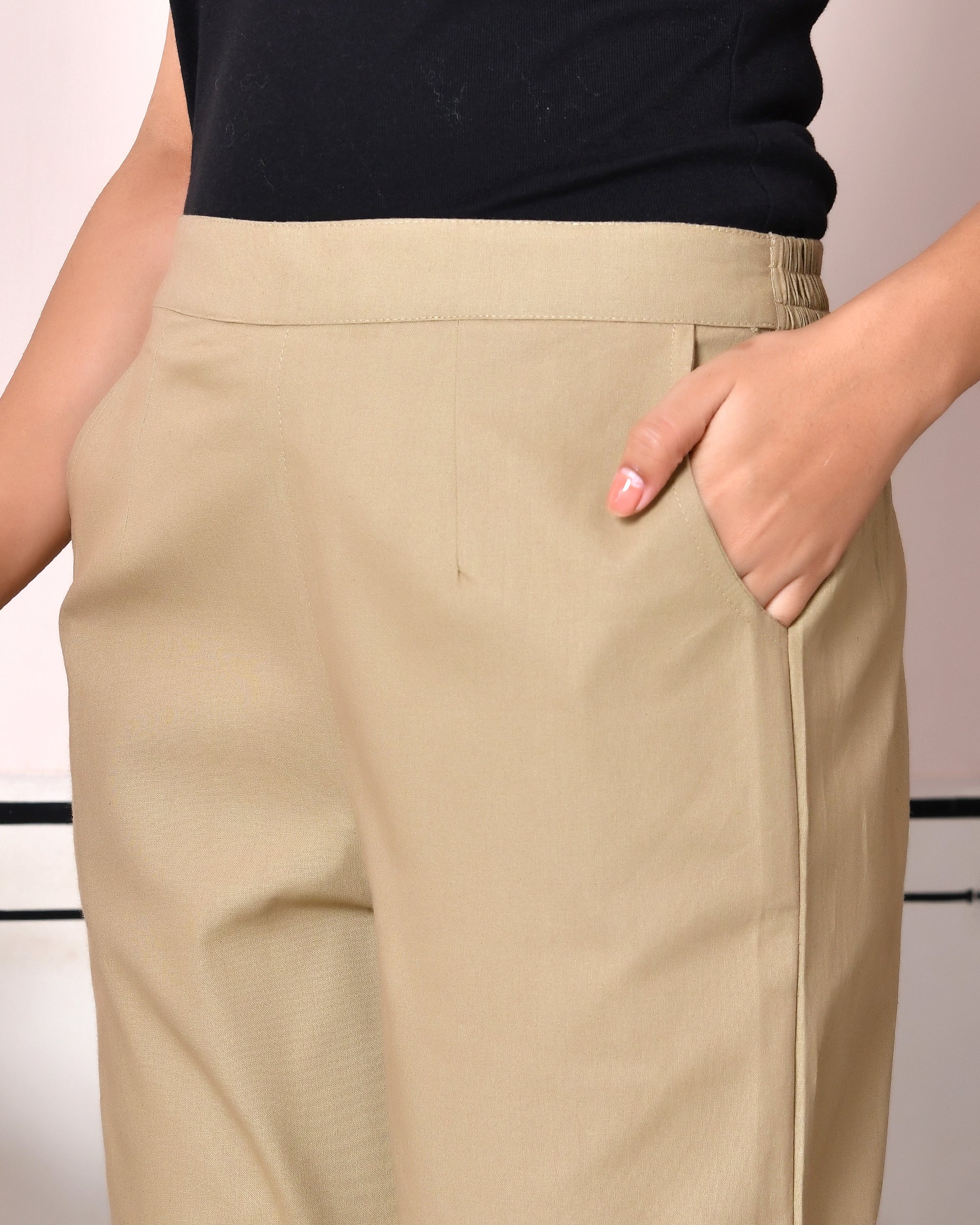 BEIGE SOLID AIRY LINEN PANTS - Image 3
