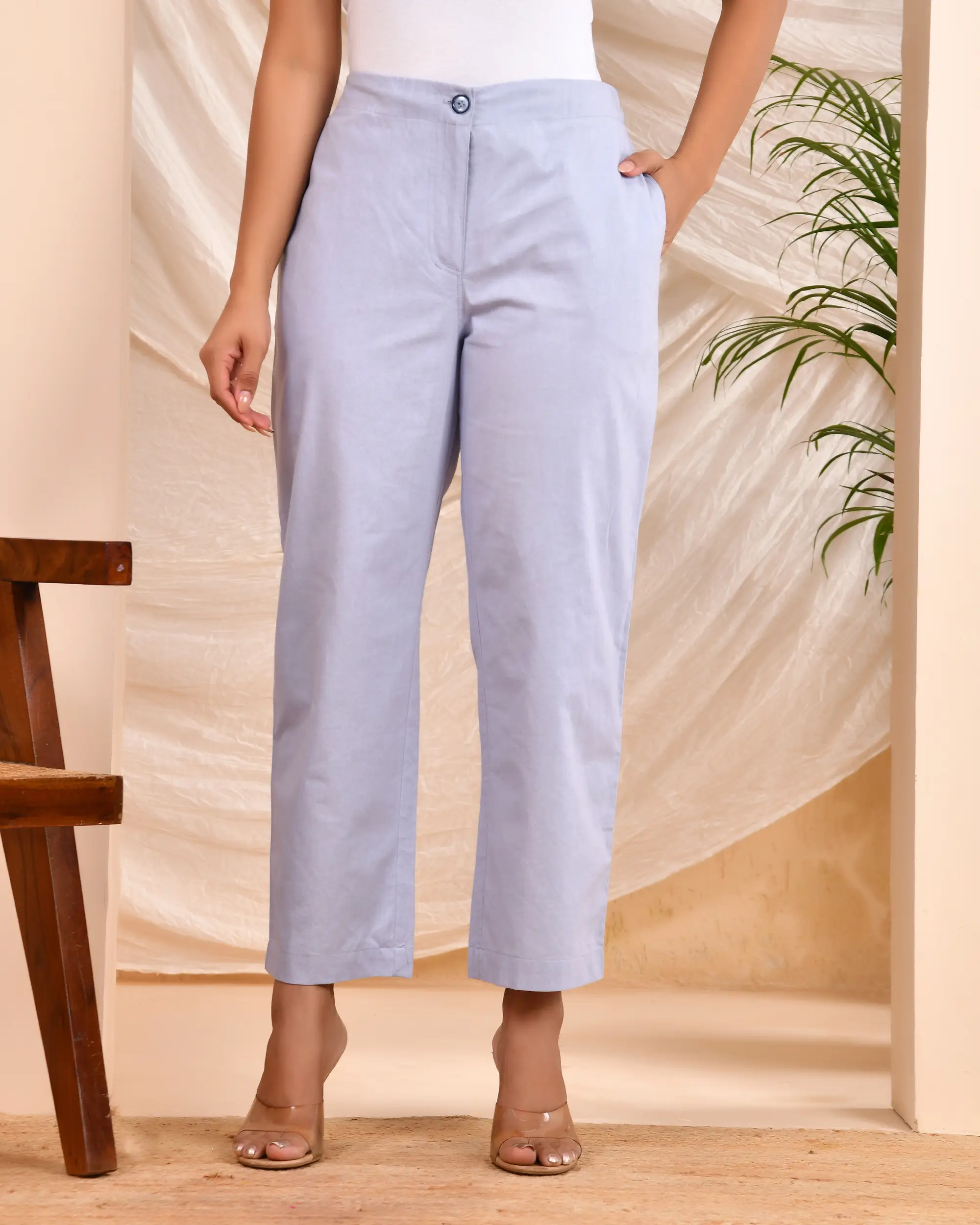 Lavender Grey Solid Straight Pants - Image 3