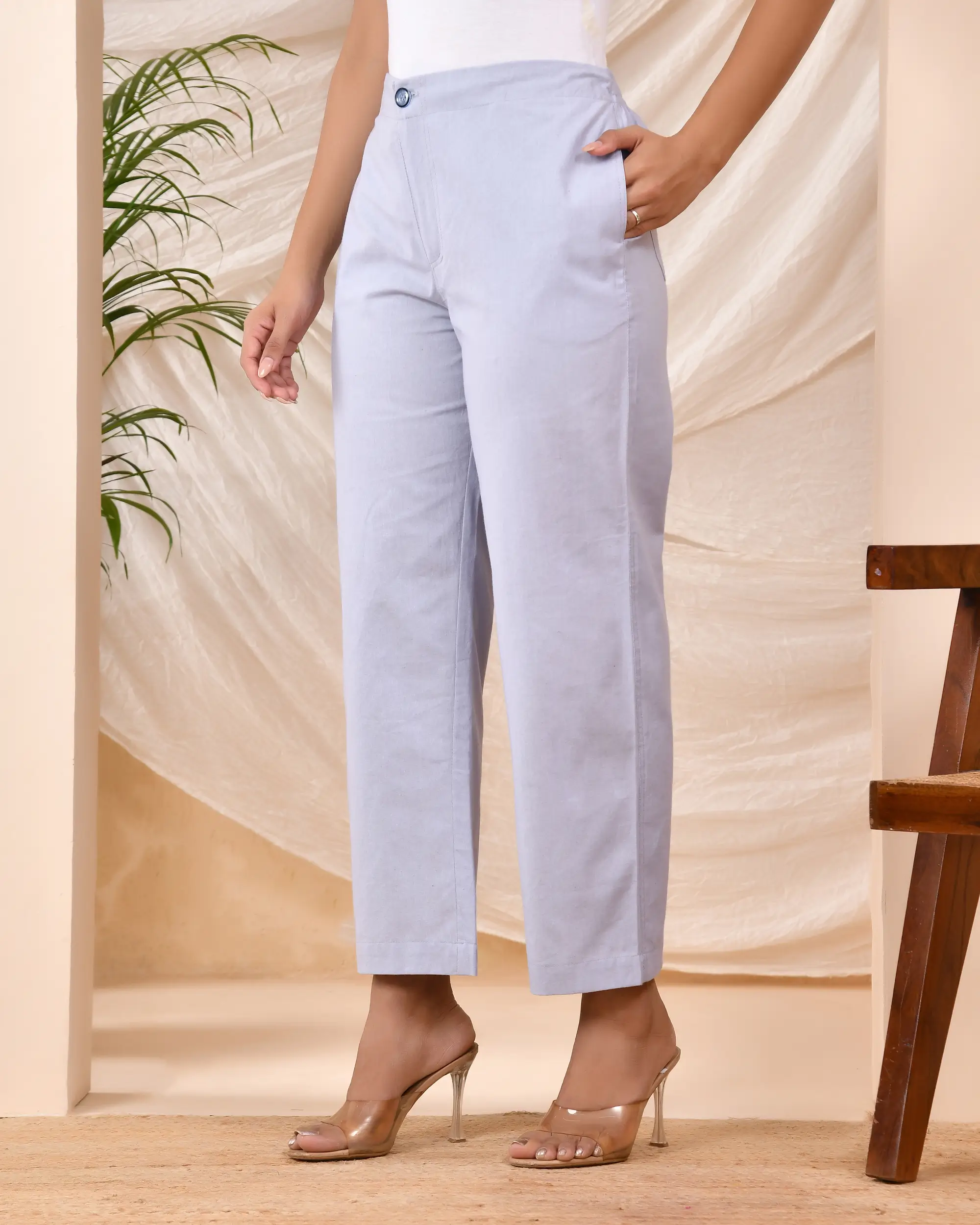 Lavender Grey Solid Straight Pants - Image 4