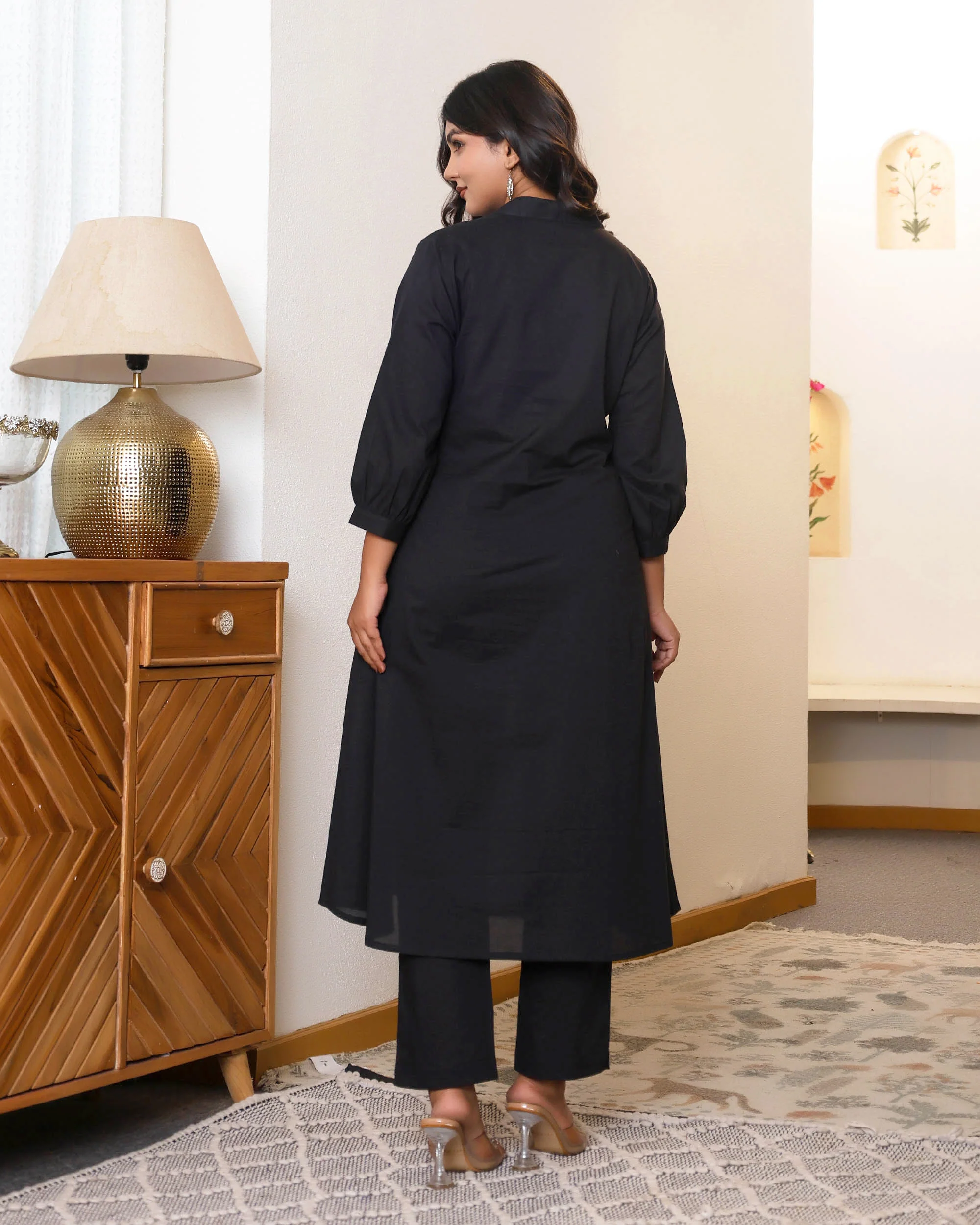 Black Base With Delicate White Floral Embroidery - Image 4