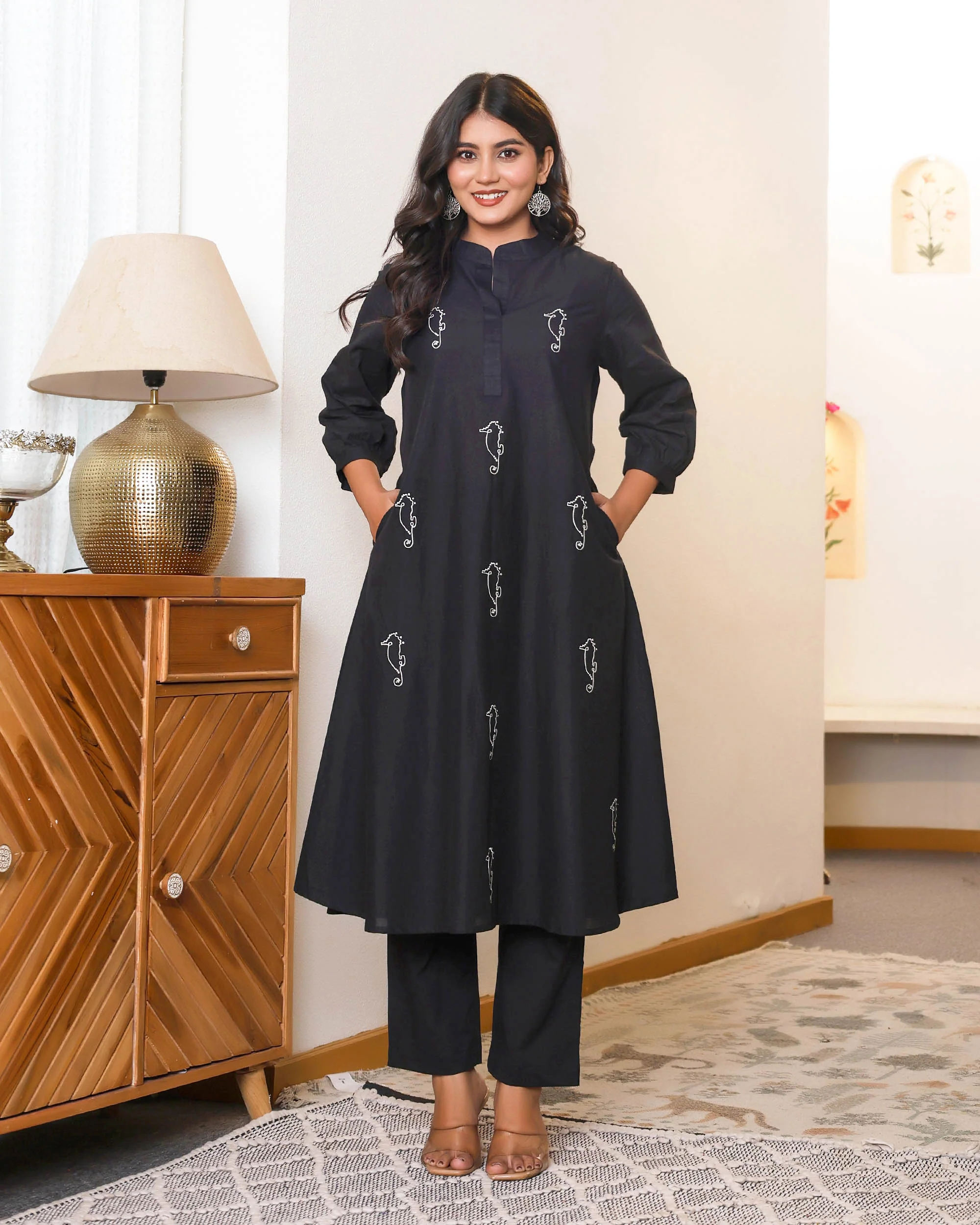 Black Base With Delicate White Floral Embroidery - Image 5