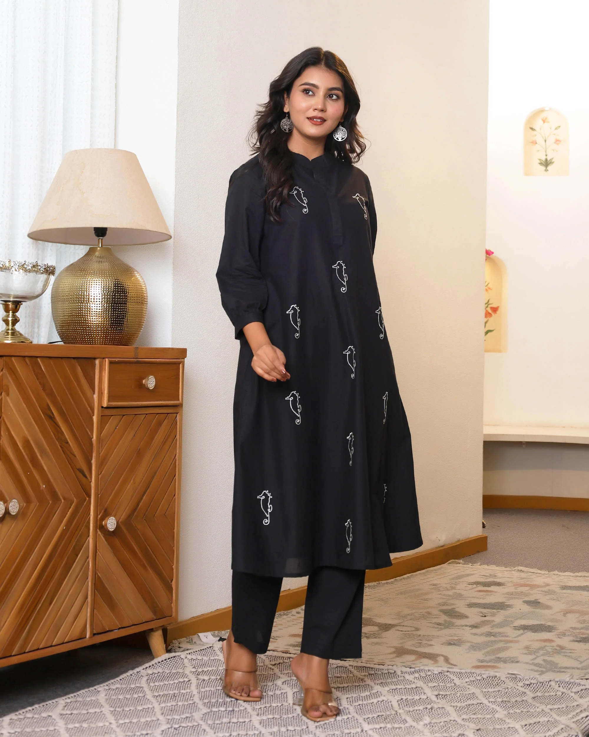 Black Base With Delicate White Floral Embroidery - Image 6