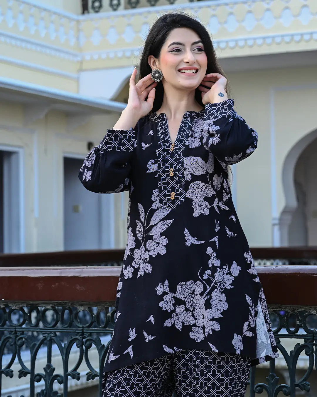 Black Bold Floral Printed Co-ords Set - Image 8