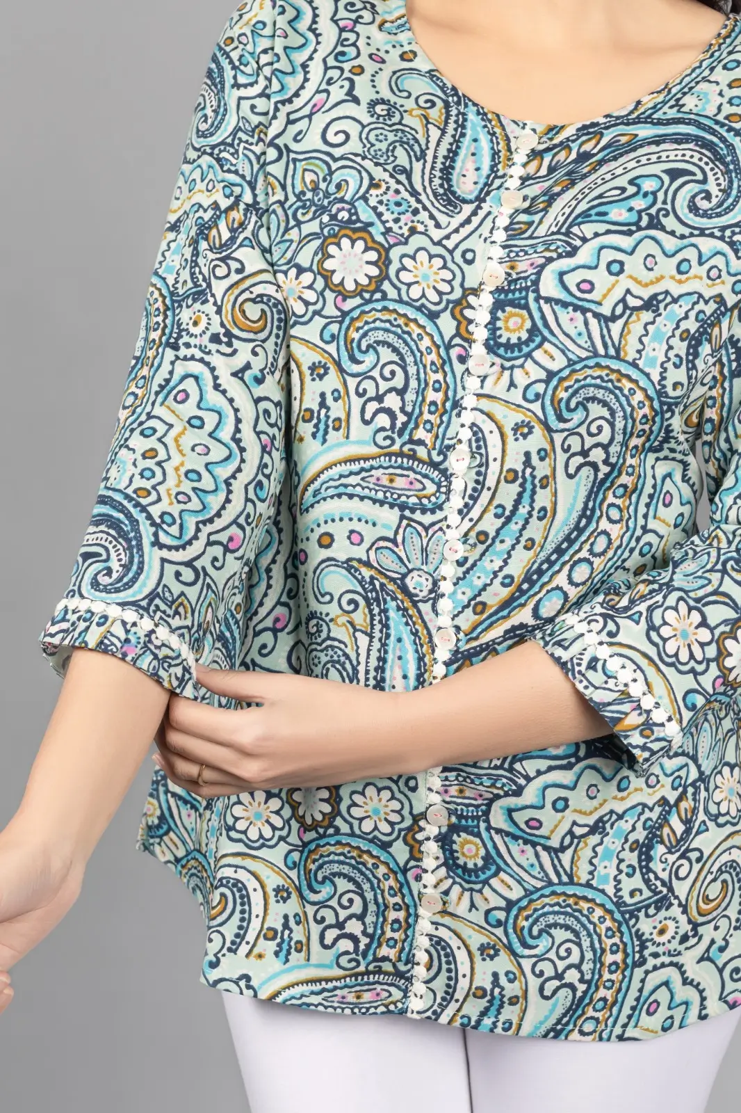 Paisley Skyblue Rayon Top - Image 3