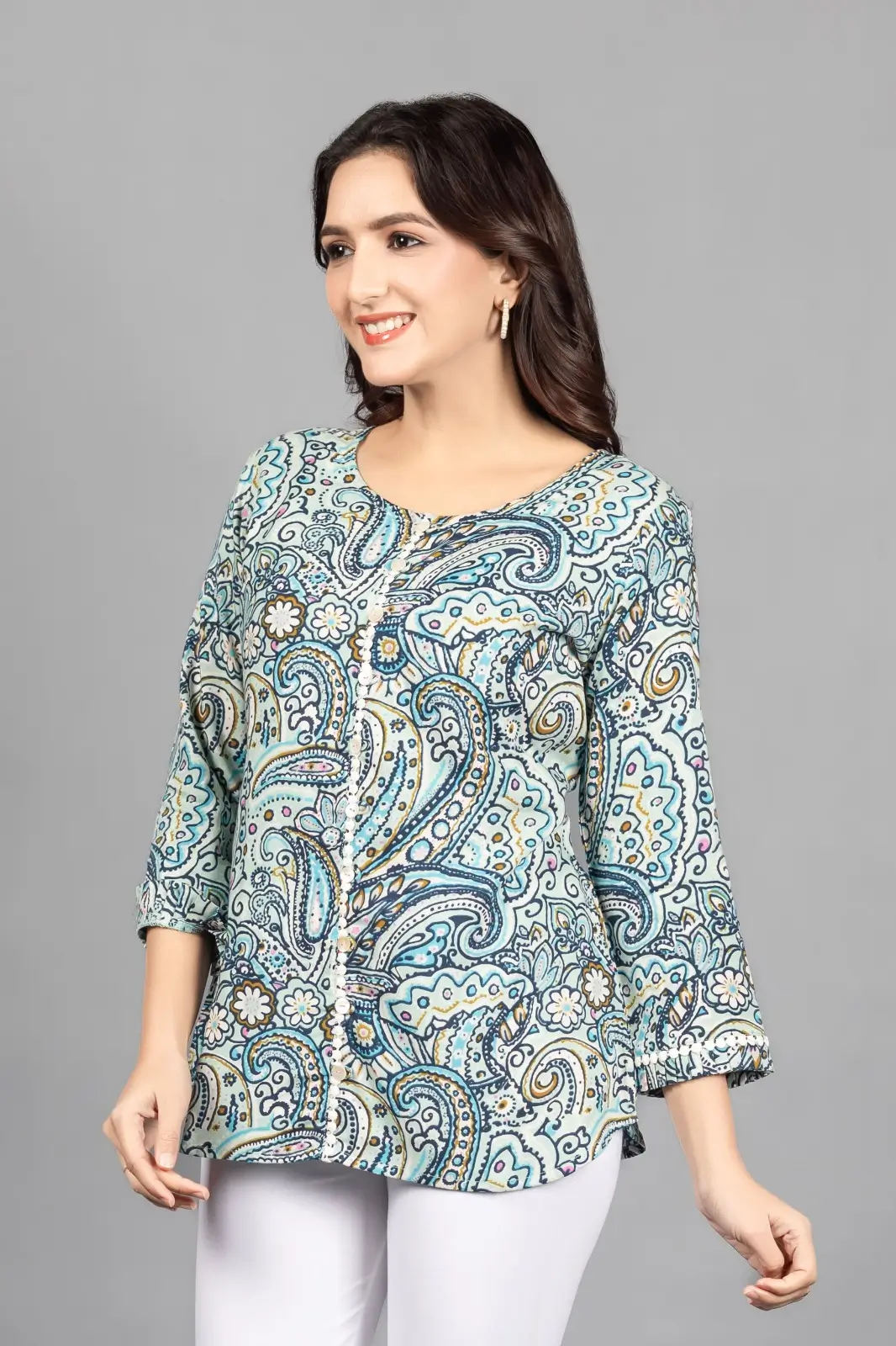 Paisley Skyblue Rayon Top - Image 6