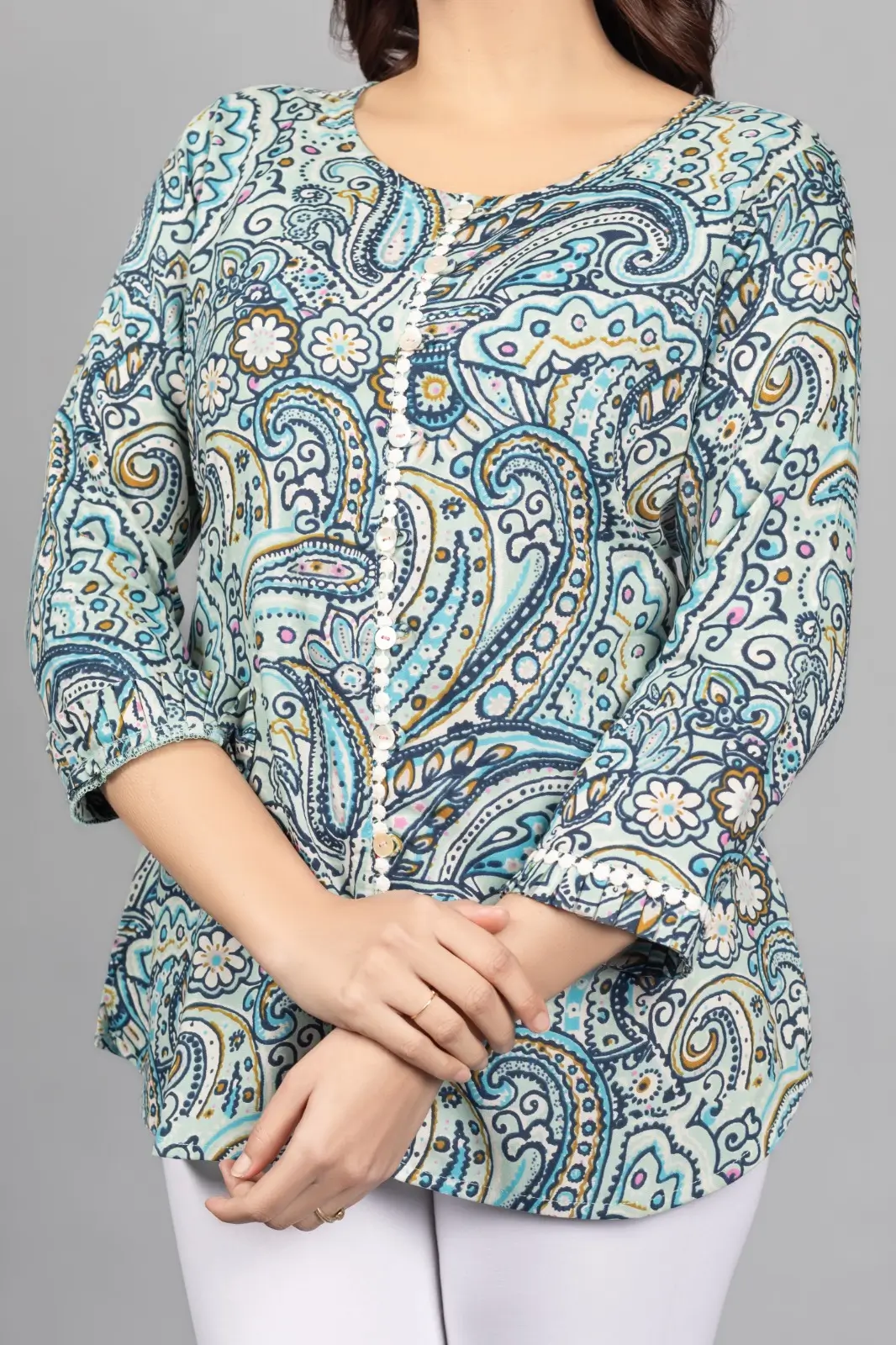 Paisley Skyblue Rayon Top - Image 7