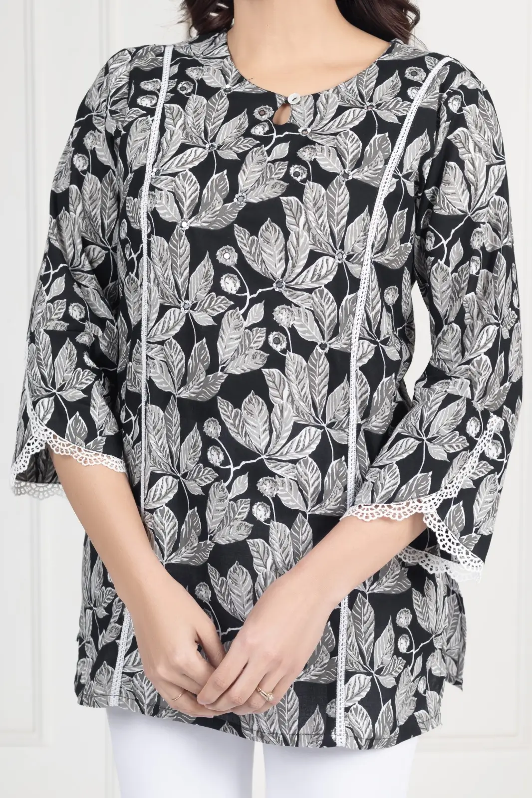 Black Leaf Short Kurti - Image 3