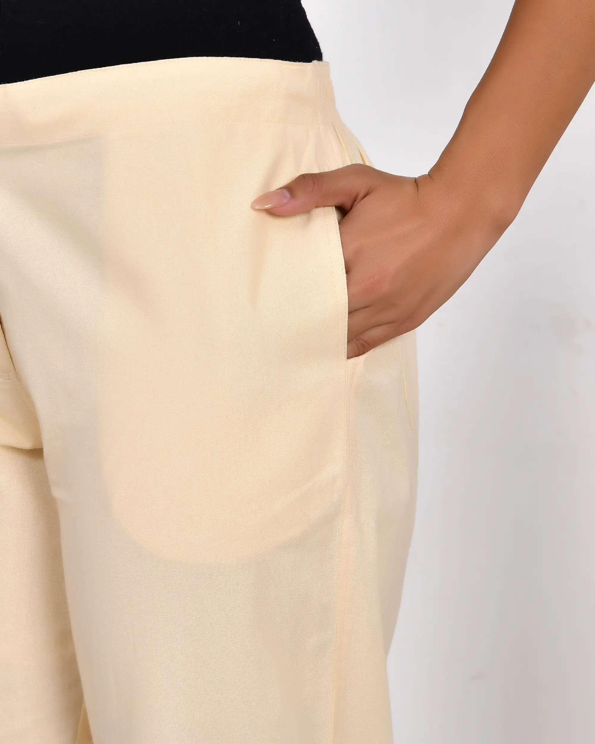 Off White Solid Straight Pants - Image 6