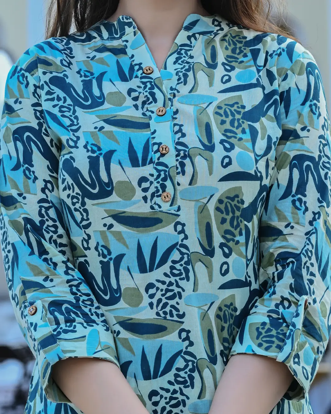 Blue and Green  Abstract Printed co- ords Set - Image 3