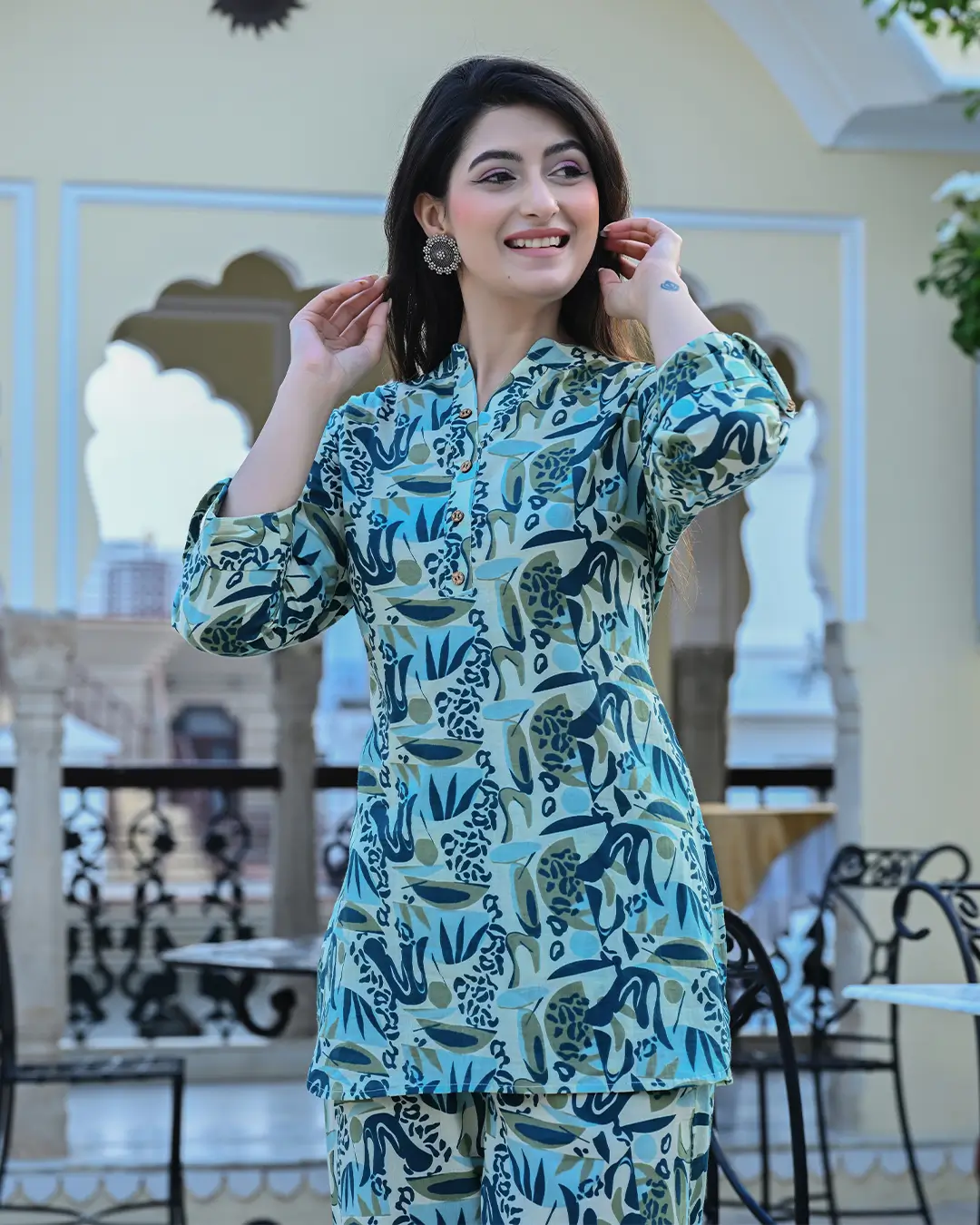 Blue and Green  Abstract Printed co- ords Set - Image 6