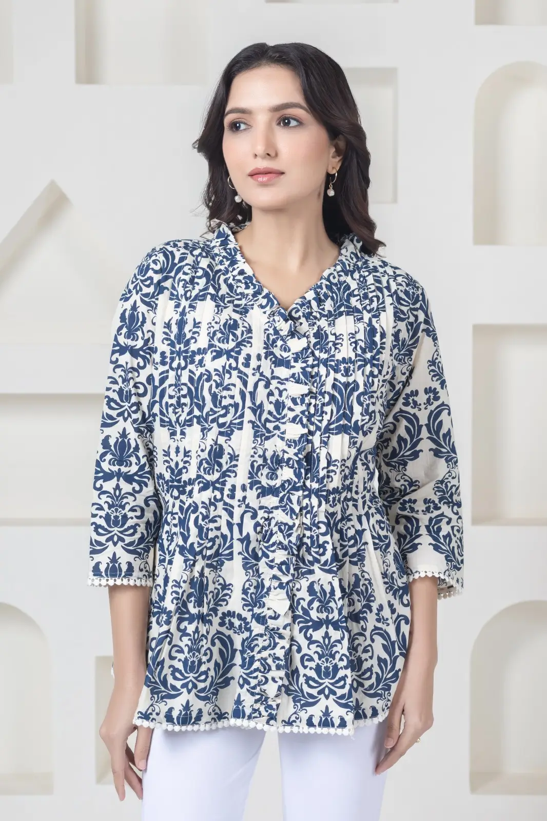 White Blue Print Top - Image 7