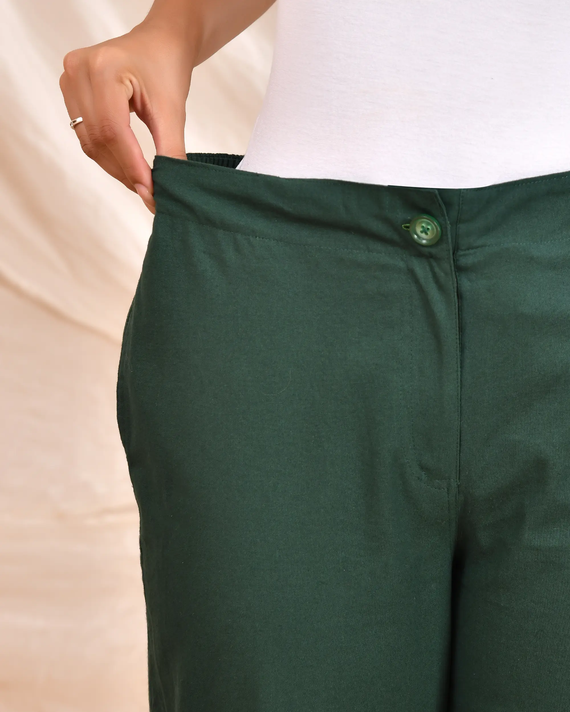 Bottle Green Solid Straight Pants - Image 11
