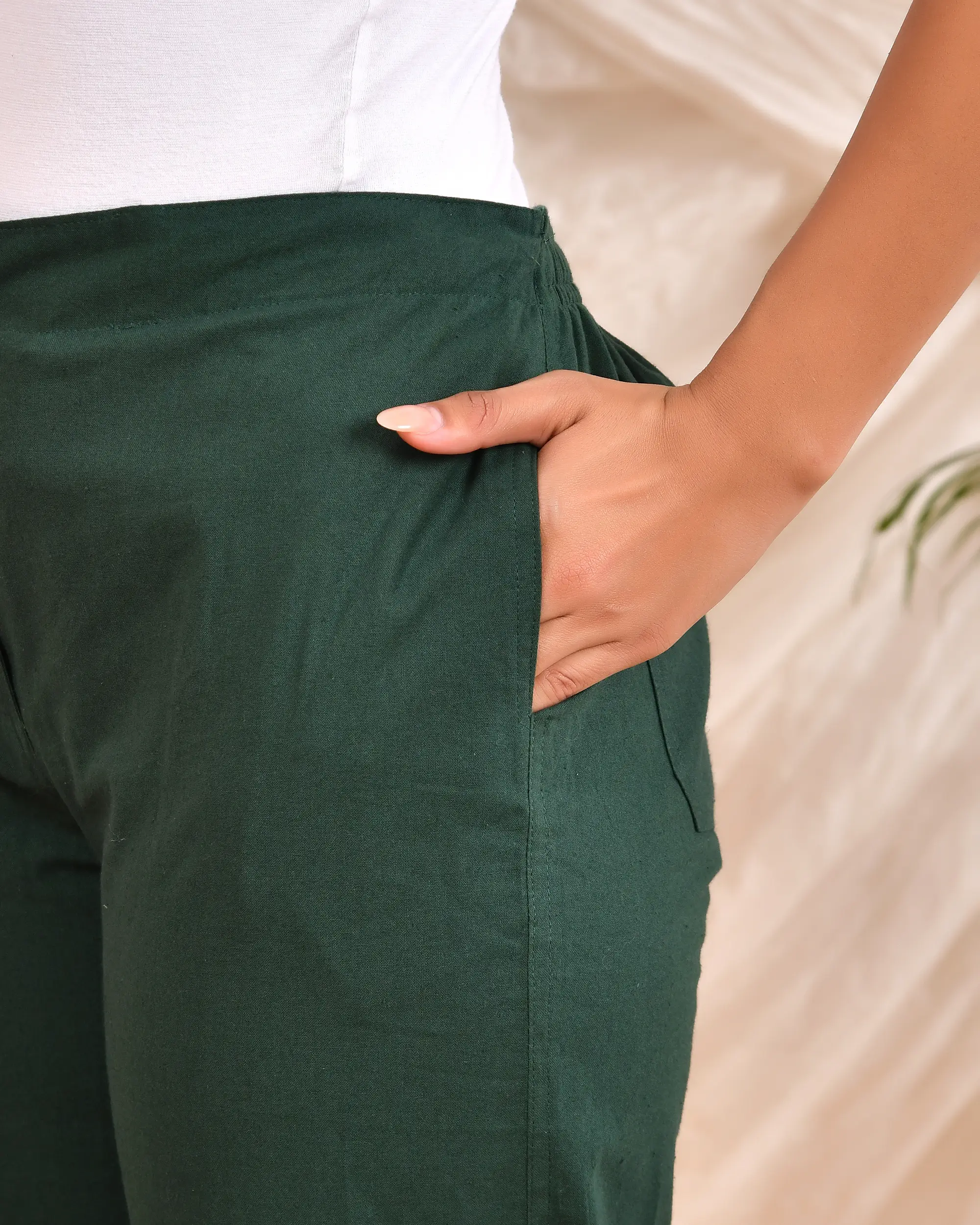 Bottle Green Solid Straight Pants - Image 5
