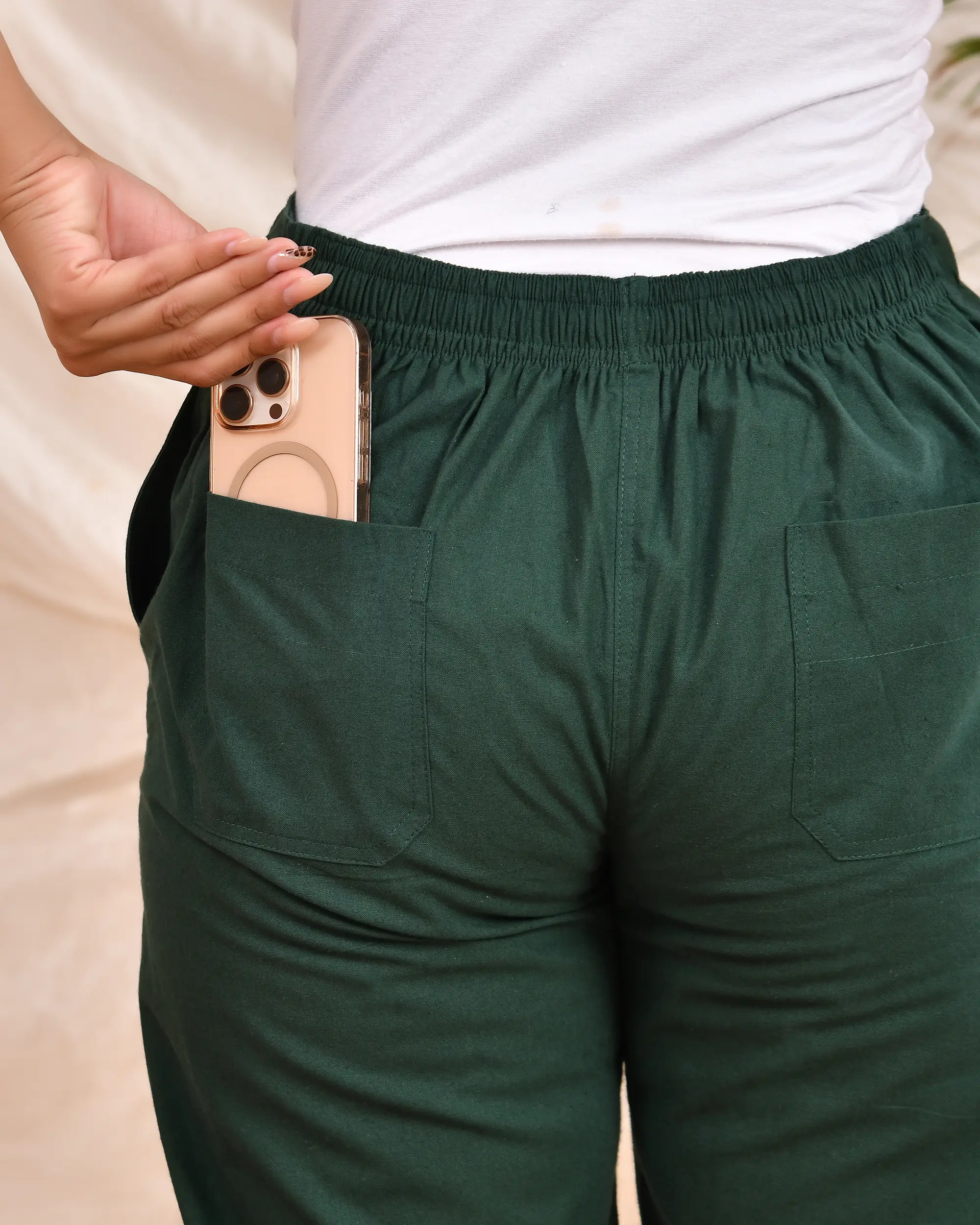 Bottle Green Solid Straight Pants - Image 8
