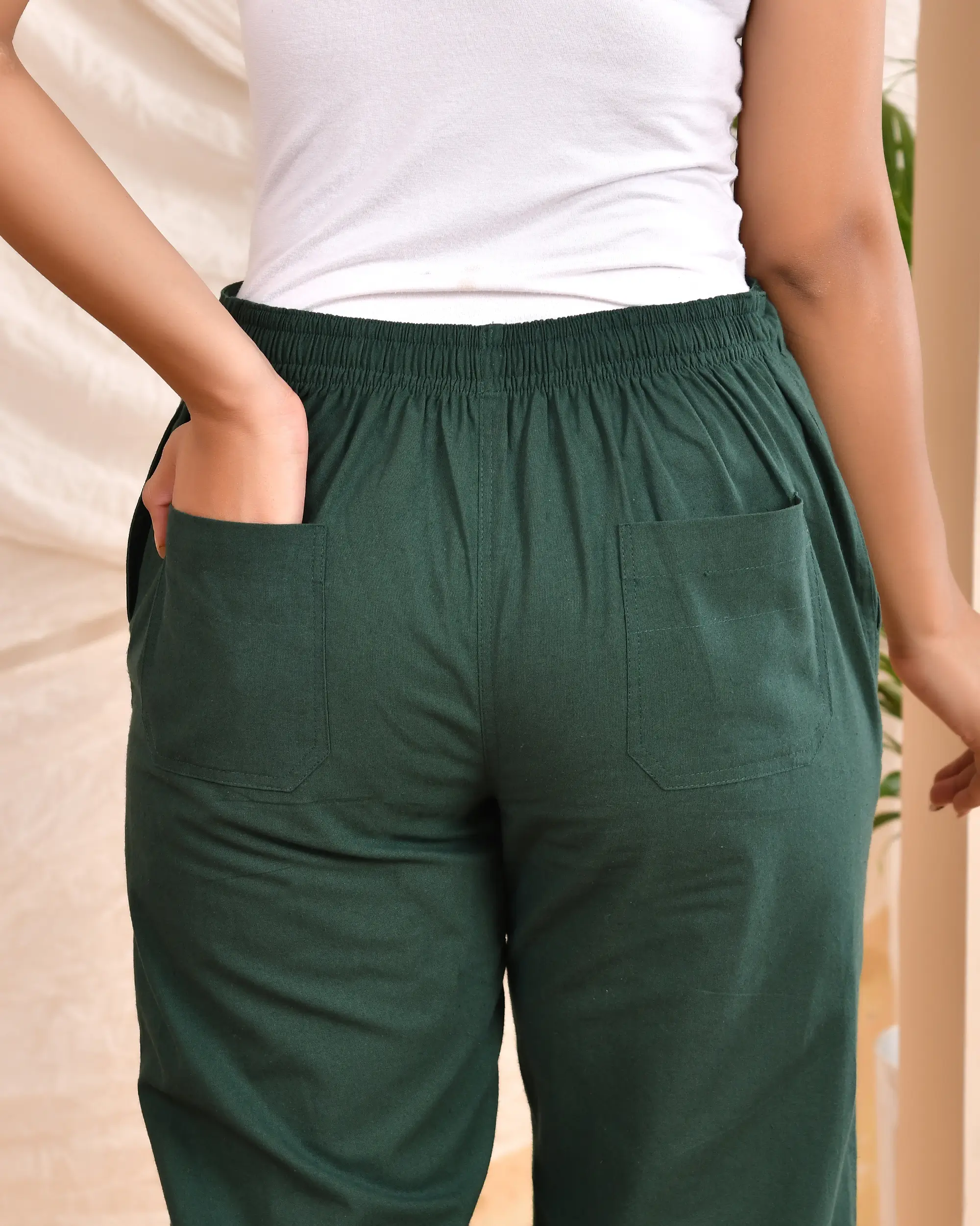 Bottle Green Solid Straight Pants - Image 9