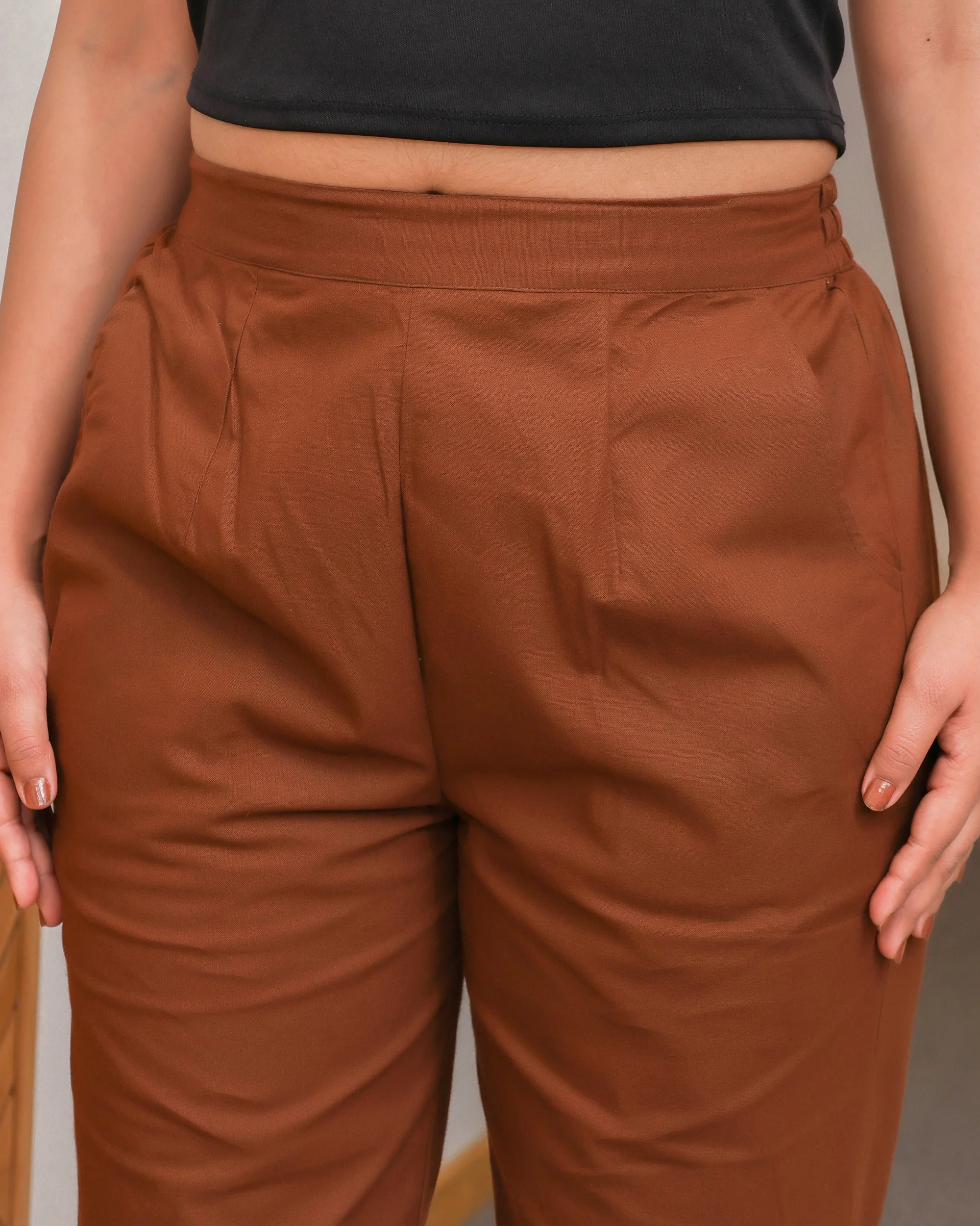 Coffee Brown Solid Airy Linen Pants - Image 5