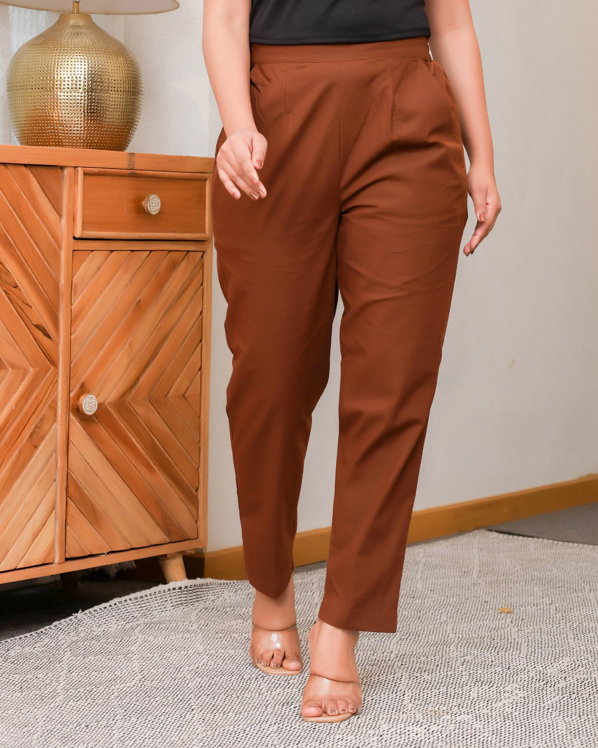 Coffee Brown Solid Airy Linen Pants - Image 8