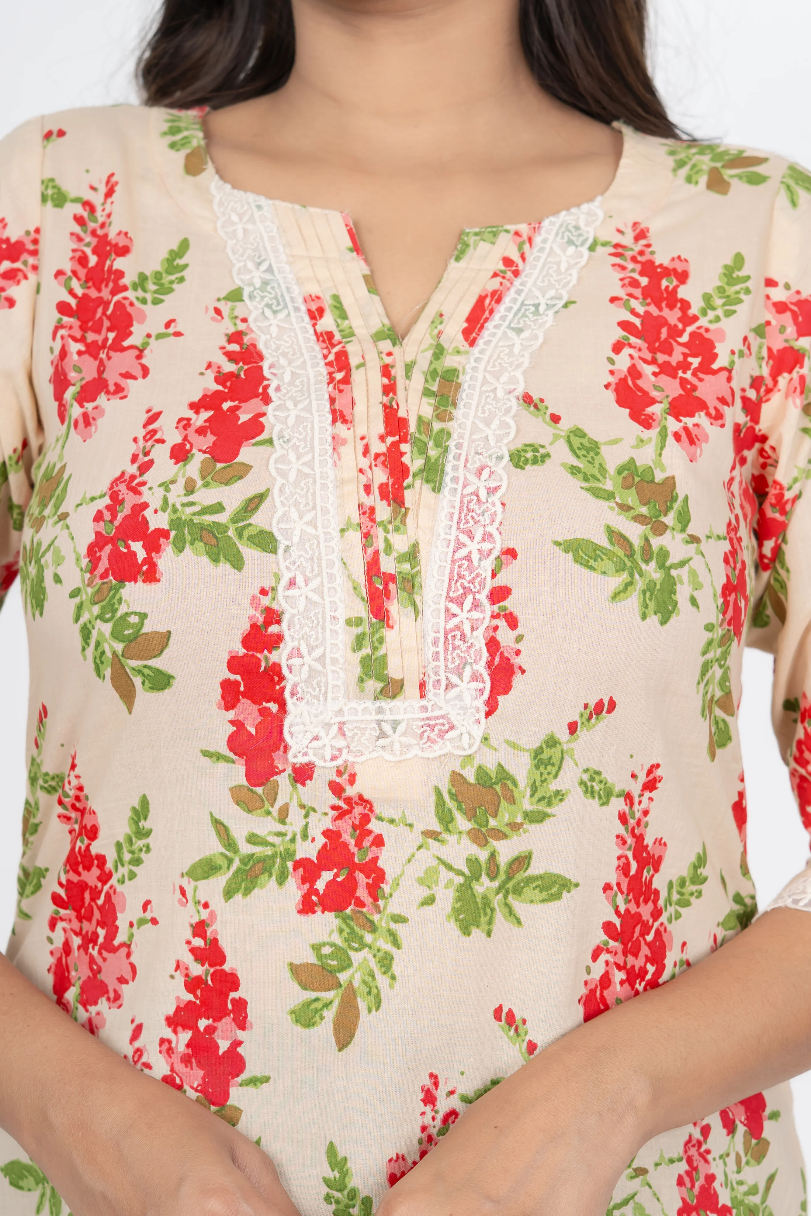 Cream Flower Short Kurti - Image 3