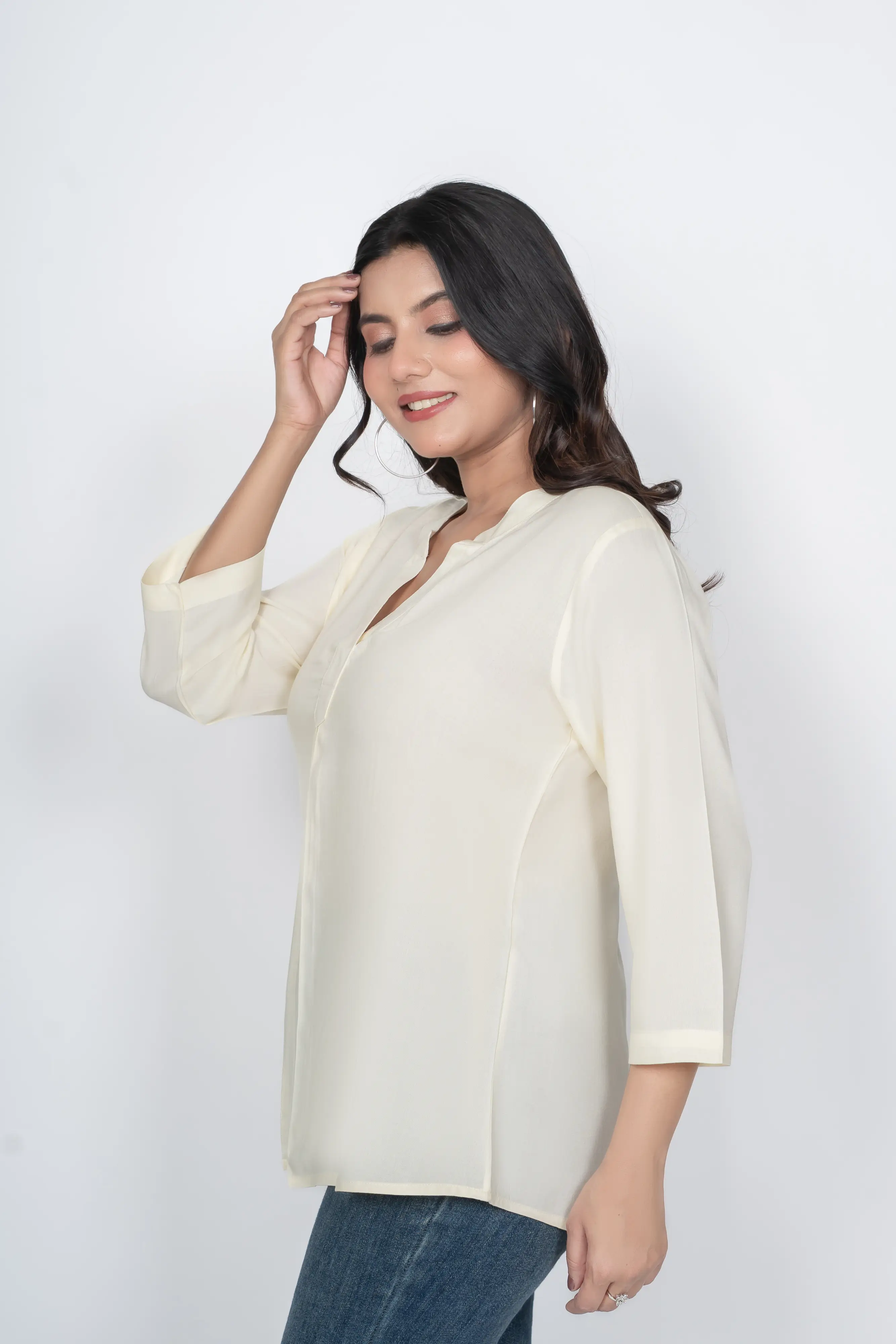 Cream Viscose Pleated Top - Image 7