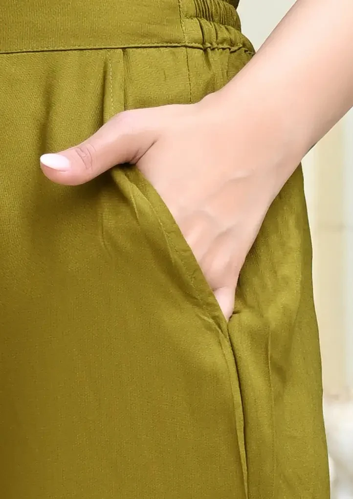 Deep Olive Solid Palazzo - Image 3
