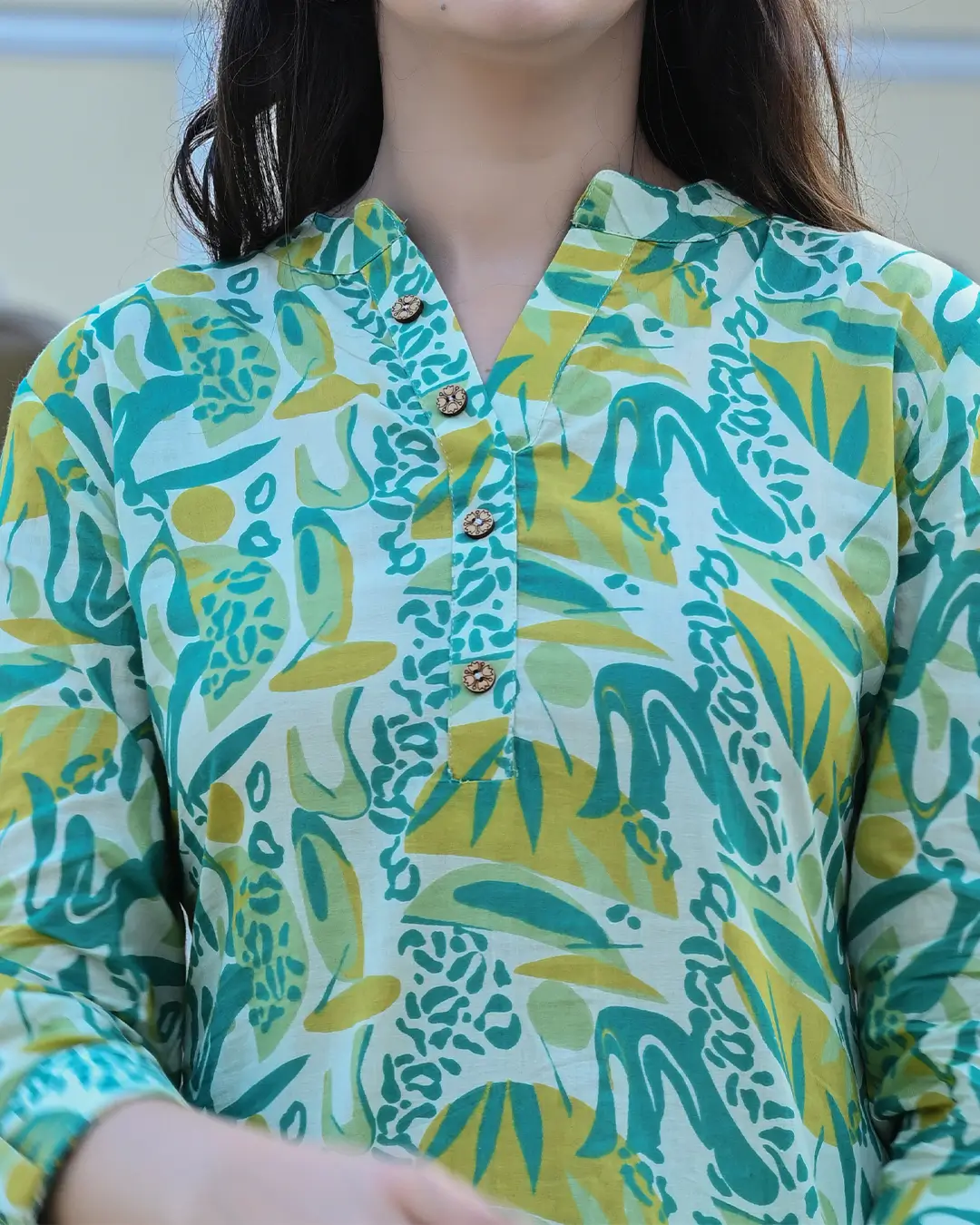 Green and Yellow Abstract Printed co- ords Set - Image 3