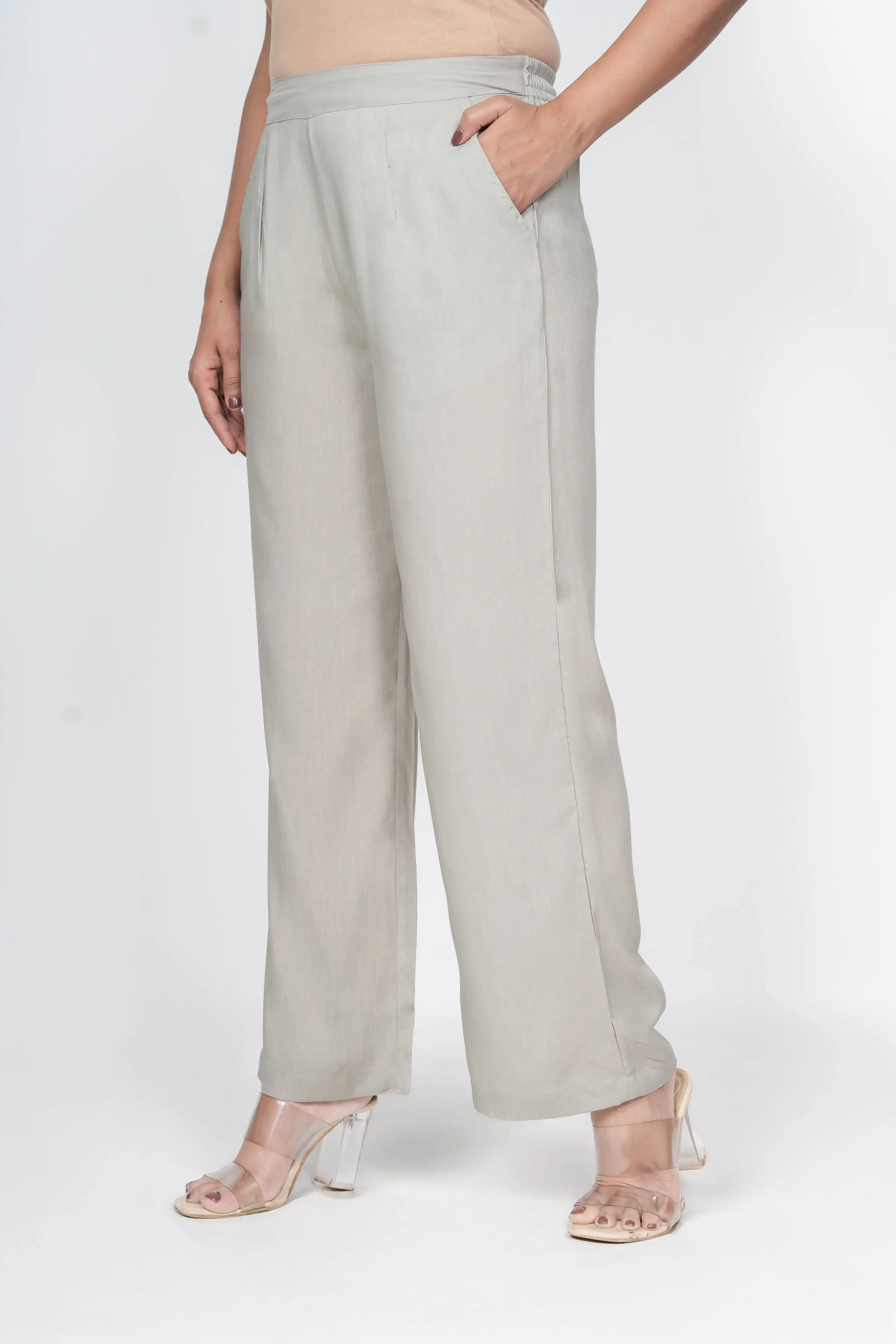 Grey Solid Palazzo - Image 6
