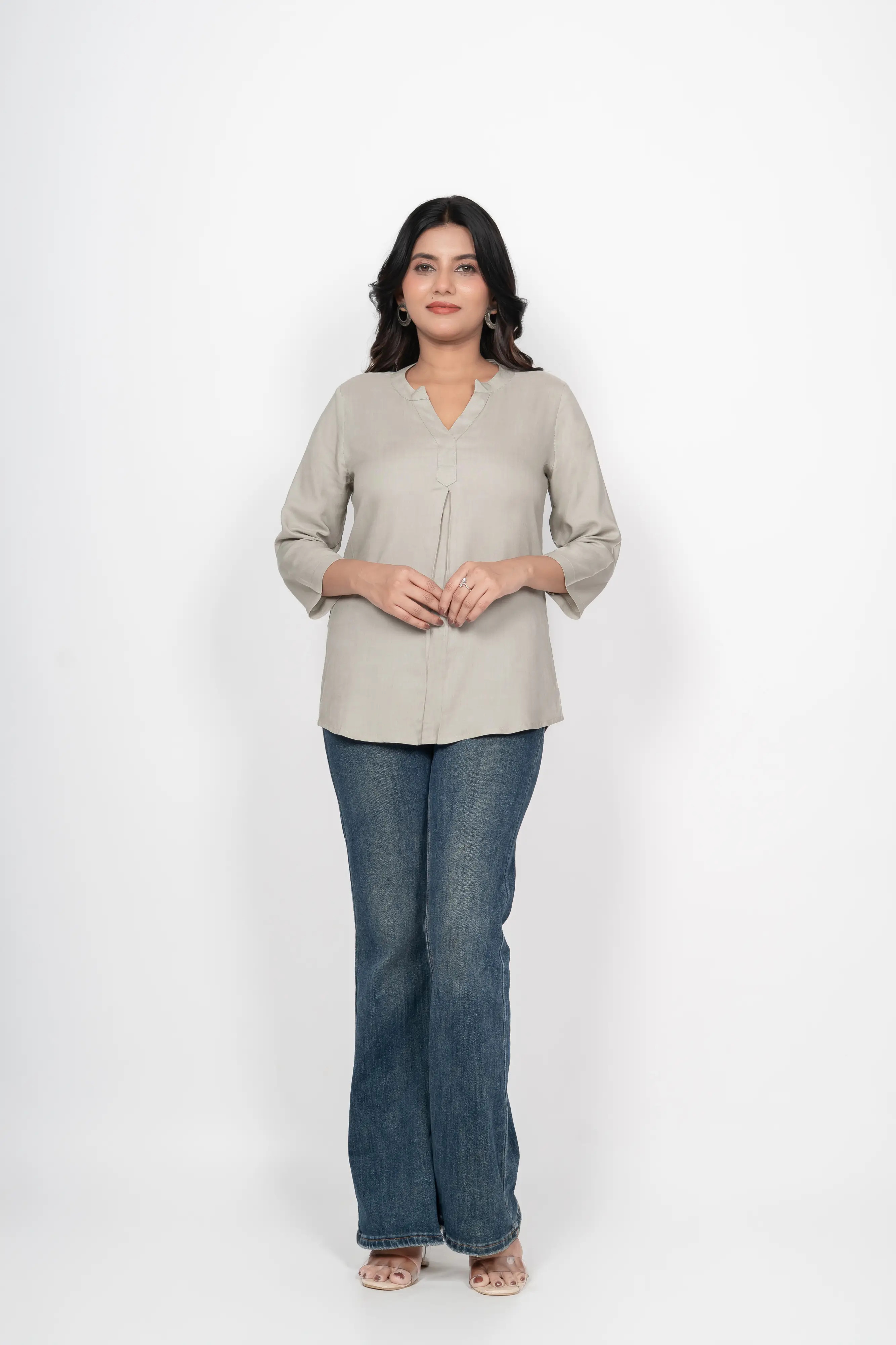 Grey Viscose Pleated Top - Image 7