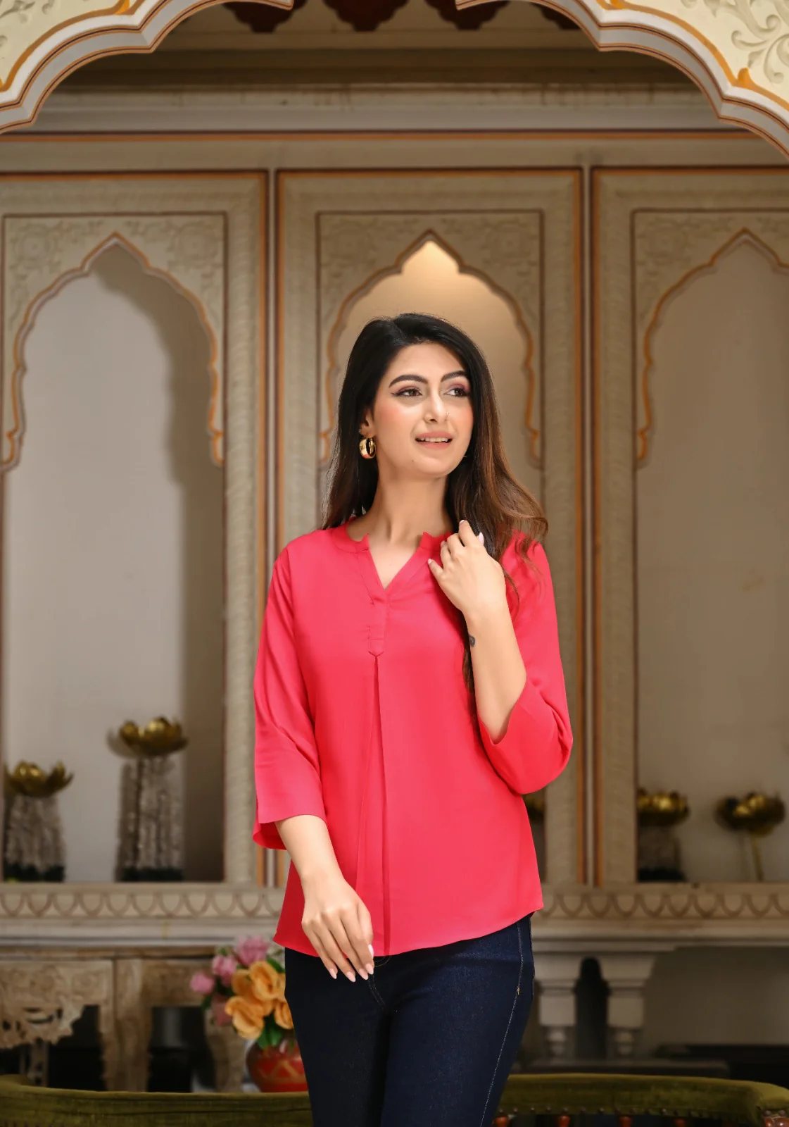Hot Pink Viscose Pleated Top - Image 6