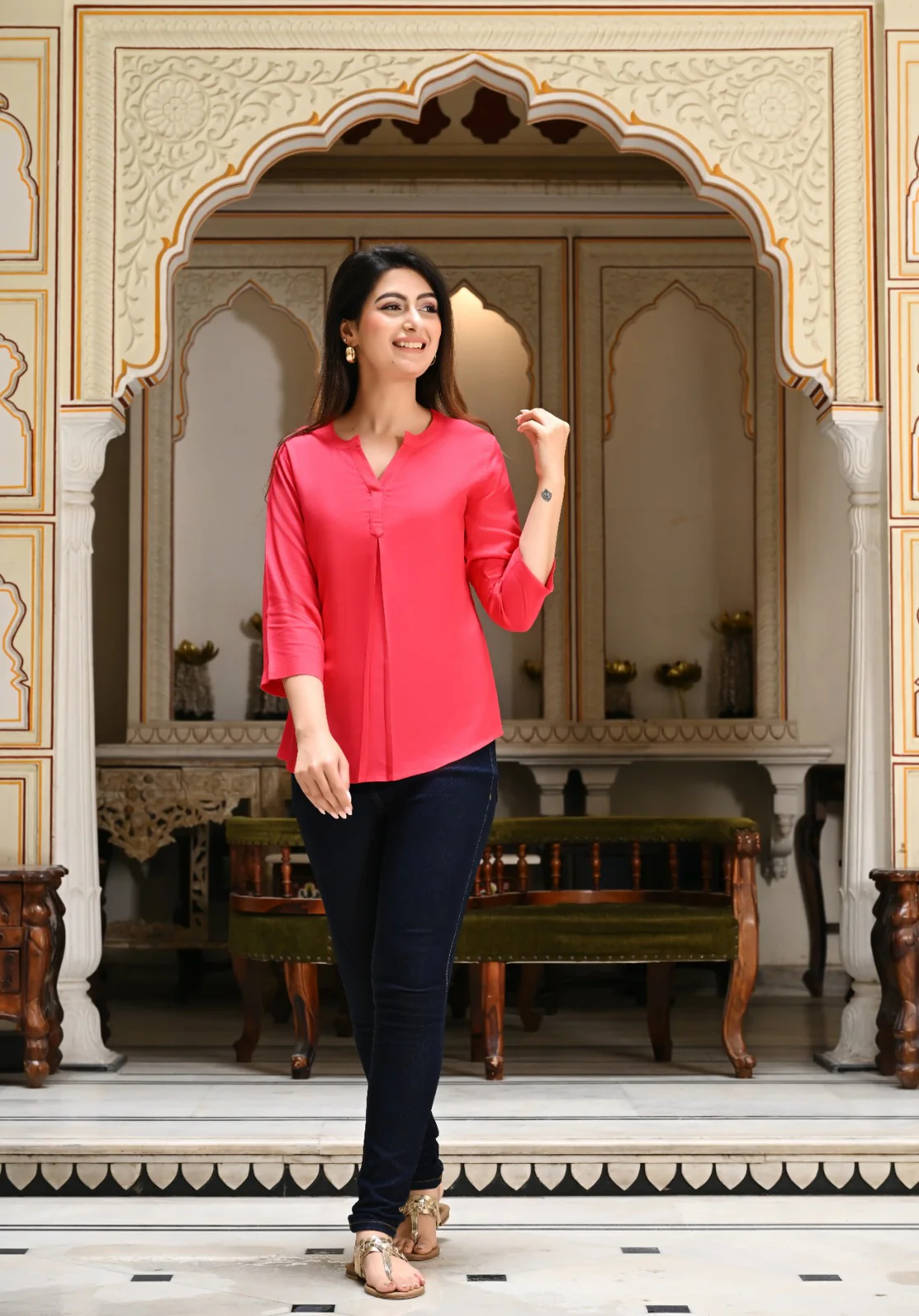 Hot Pink Viscose Pleated Top - Image 7
