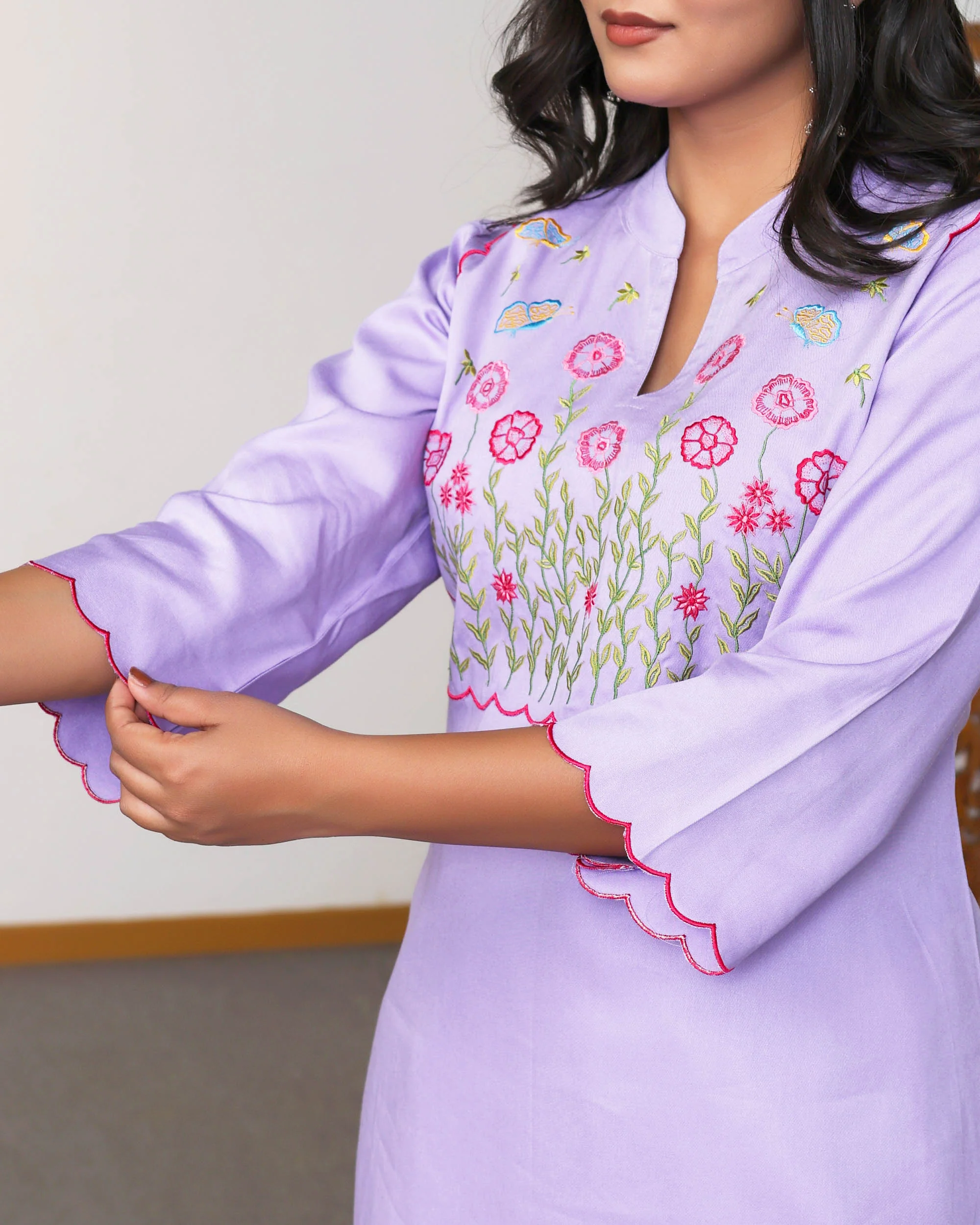 Lavender Floral Embroidered Straight Co-ord Set - Image 9