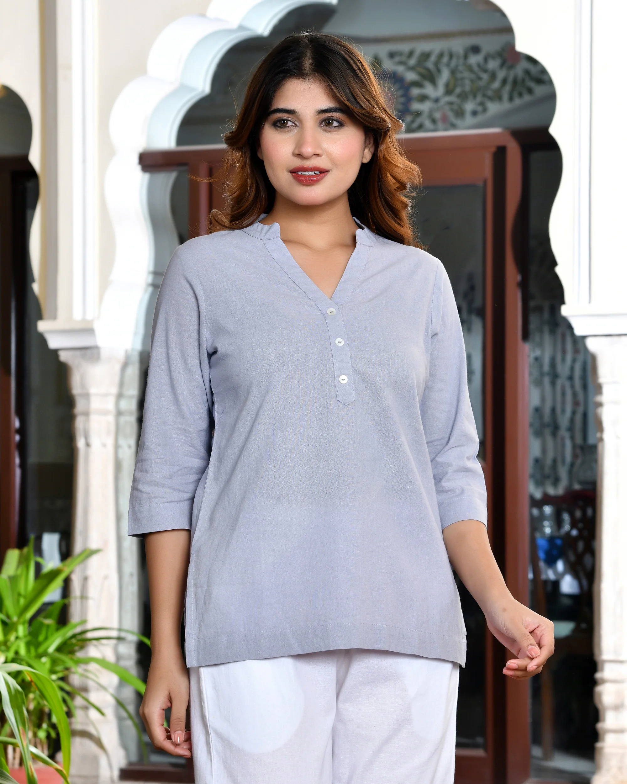 Lavender grey airy linen short kurti - Image 7