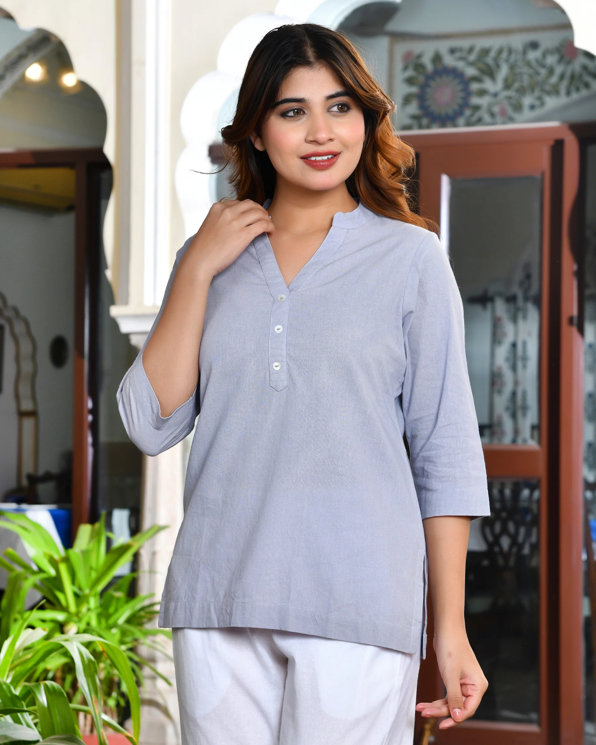 Lavender grey airy linen short kurti - Image 8