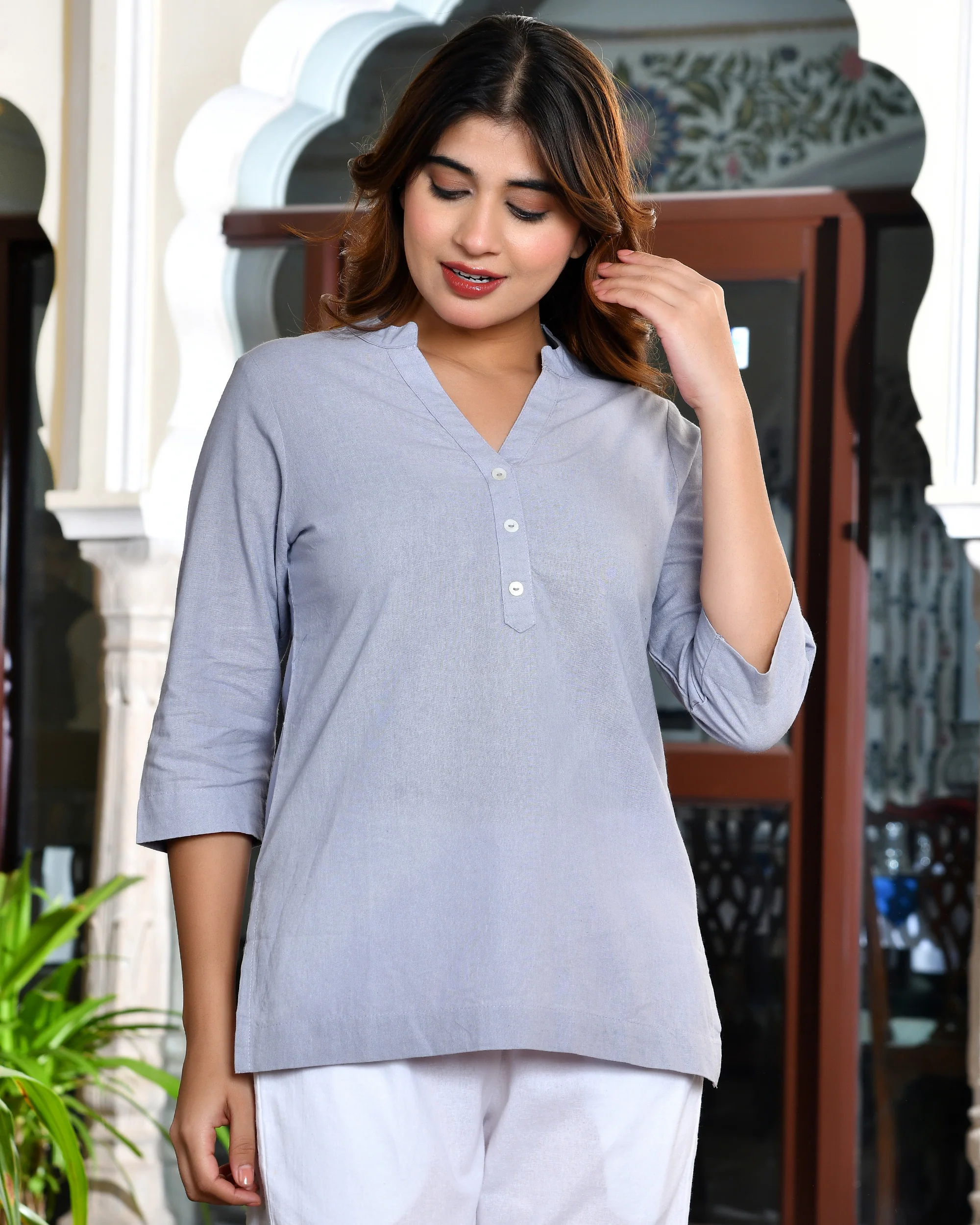 Lavender grey airy linen short kurti - Image 9