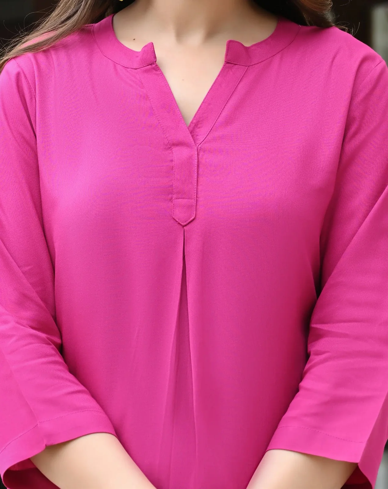 Magenta Pink Viscose Pleated Top - Image 3