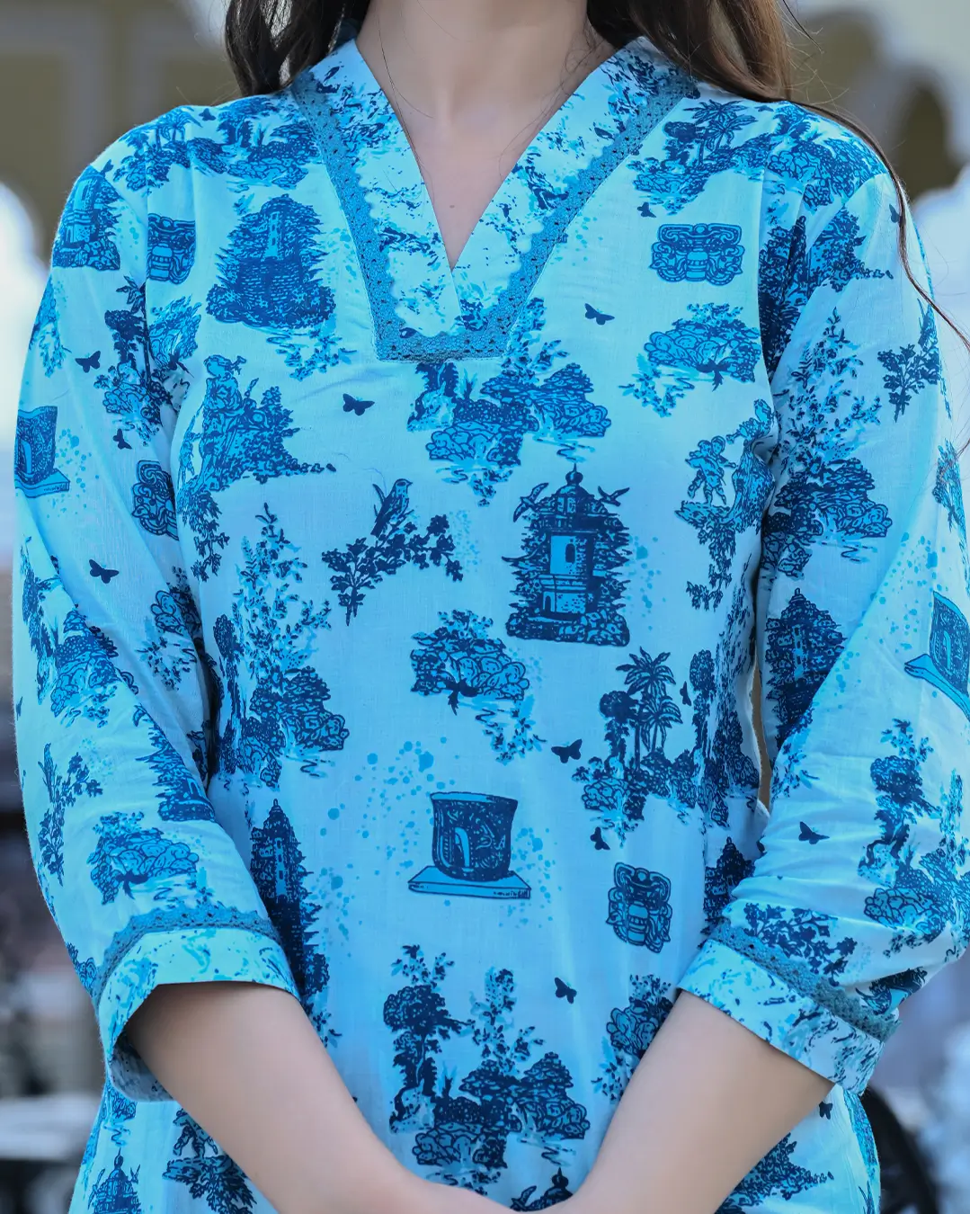 Monuments Blue Printed Cotton 3 Piece Set - Image 3