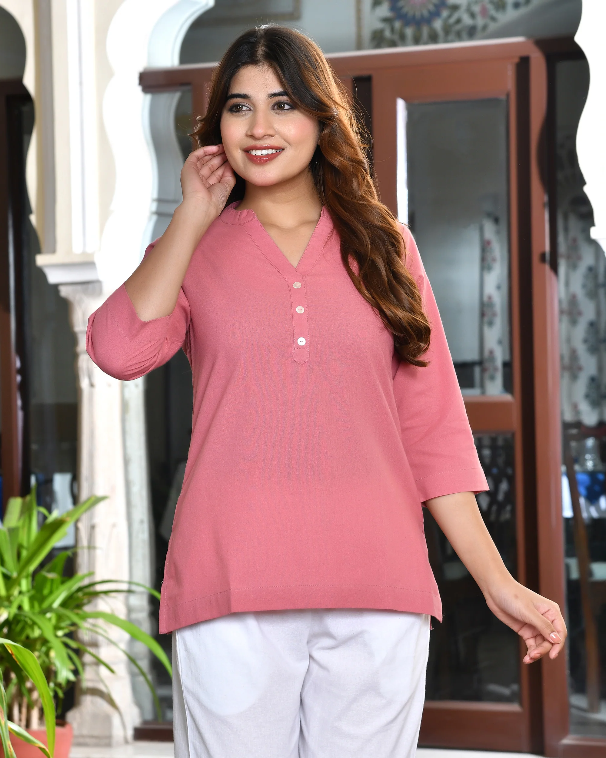 Peach blossom airy linen short kurti - Image 8
