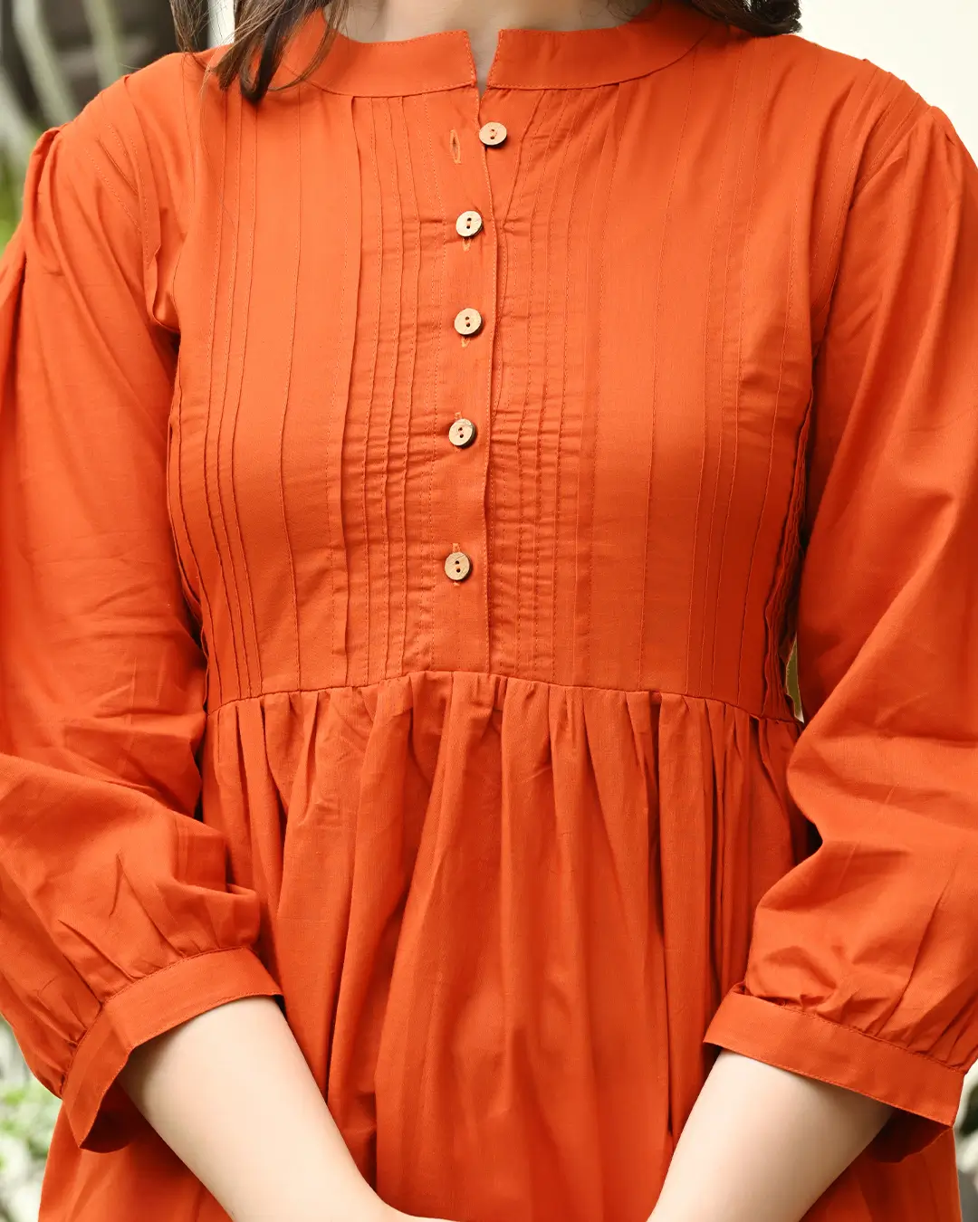 Orange Solid Pintucks Top - Image 3