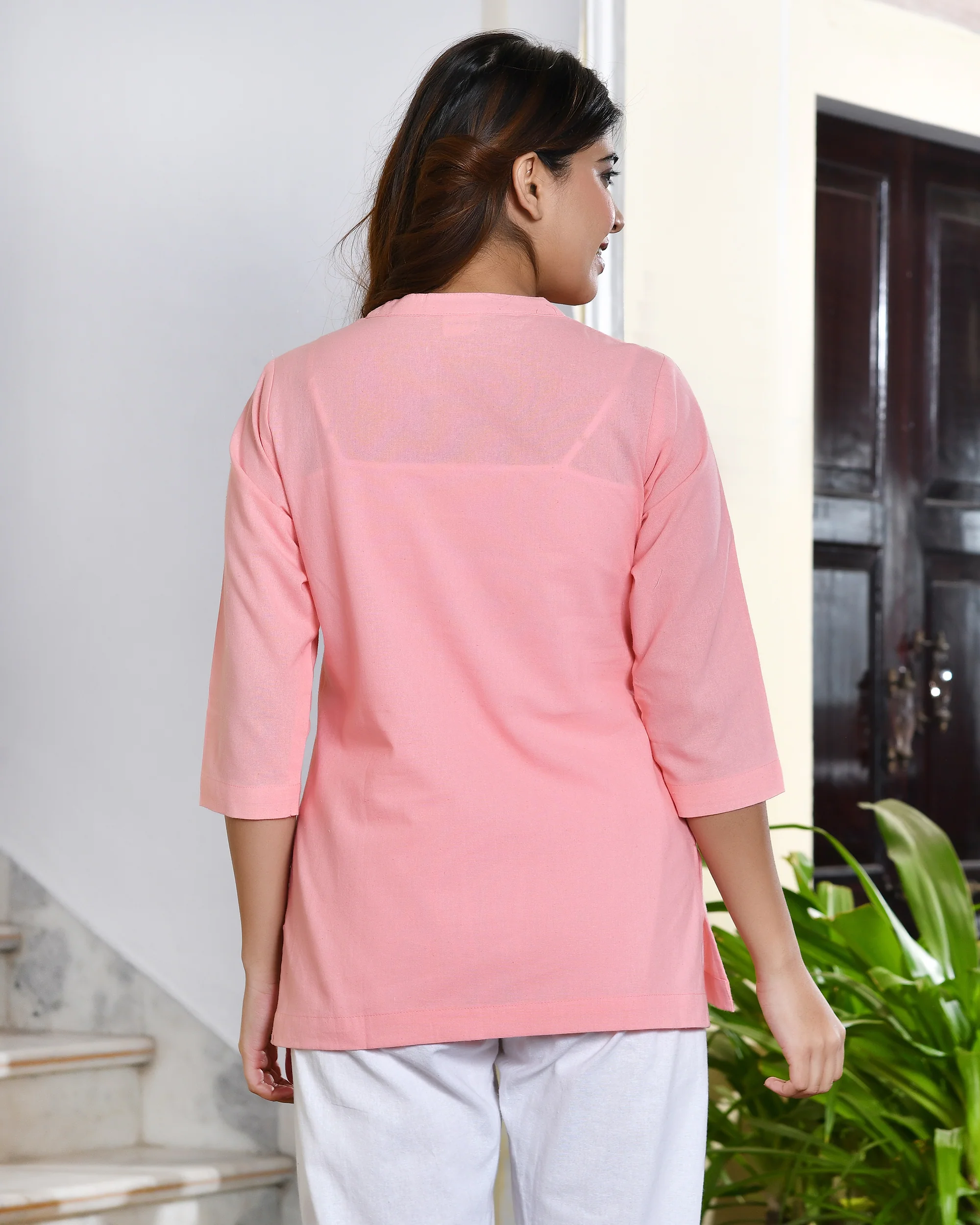 Peach airy linen short kurti - Image 4