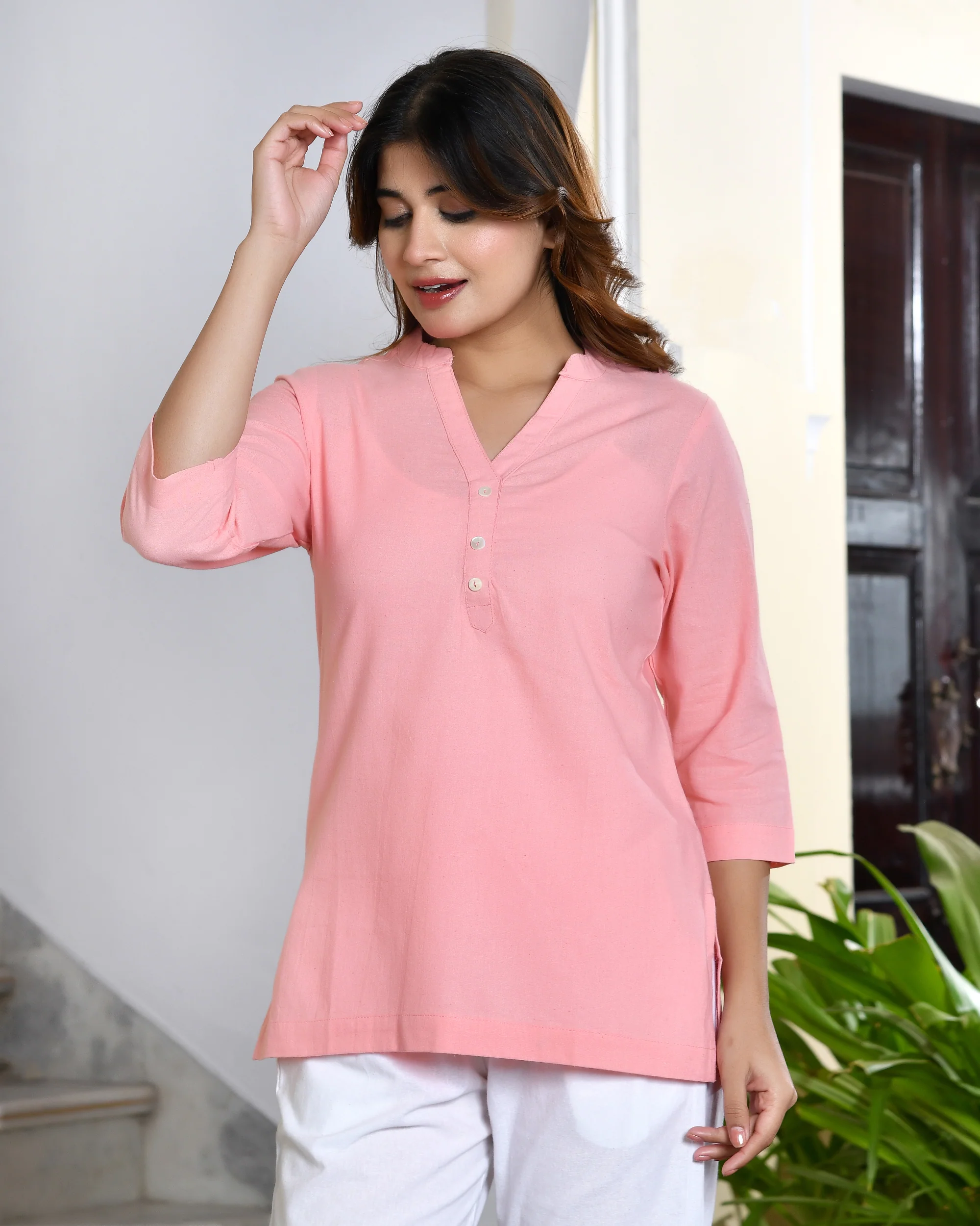 Peach airy linen short kurti - Image 8