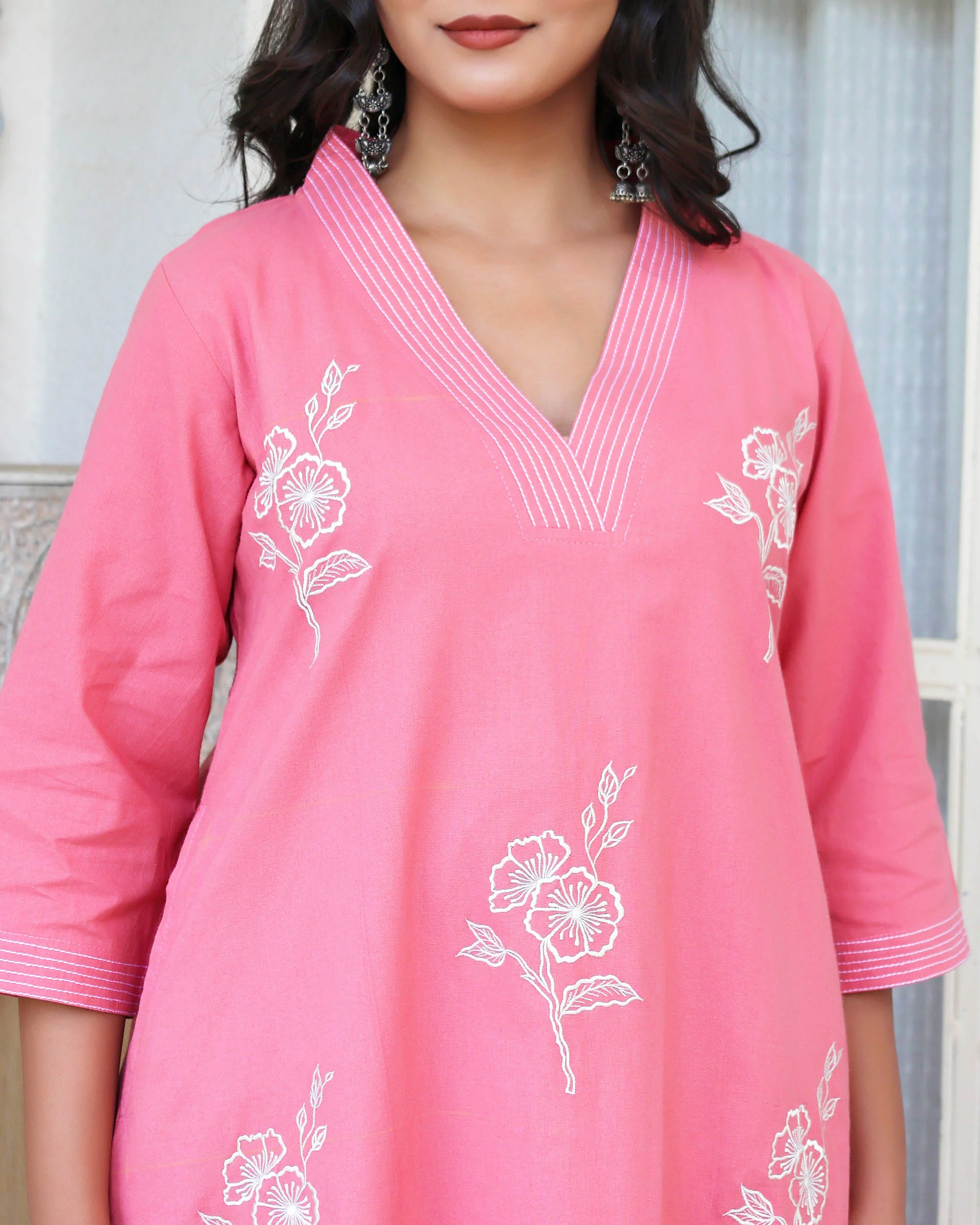 Peach Bloosm Minimal Embroidered Aline Co-ord Set - Image 10