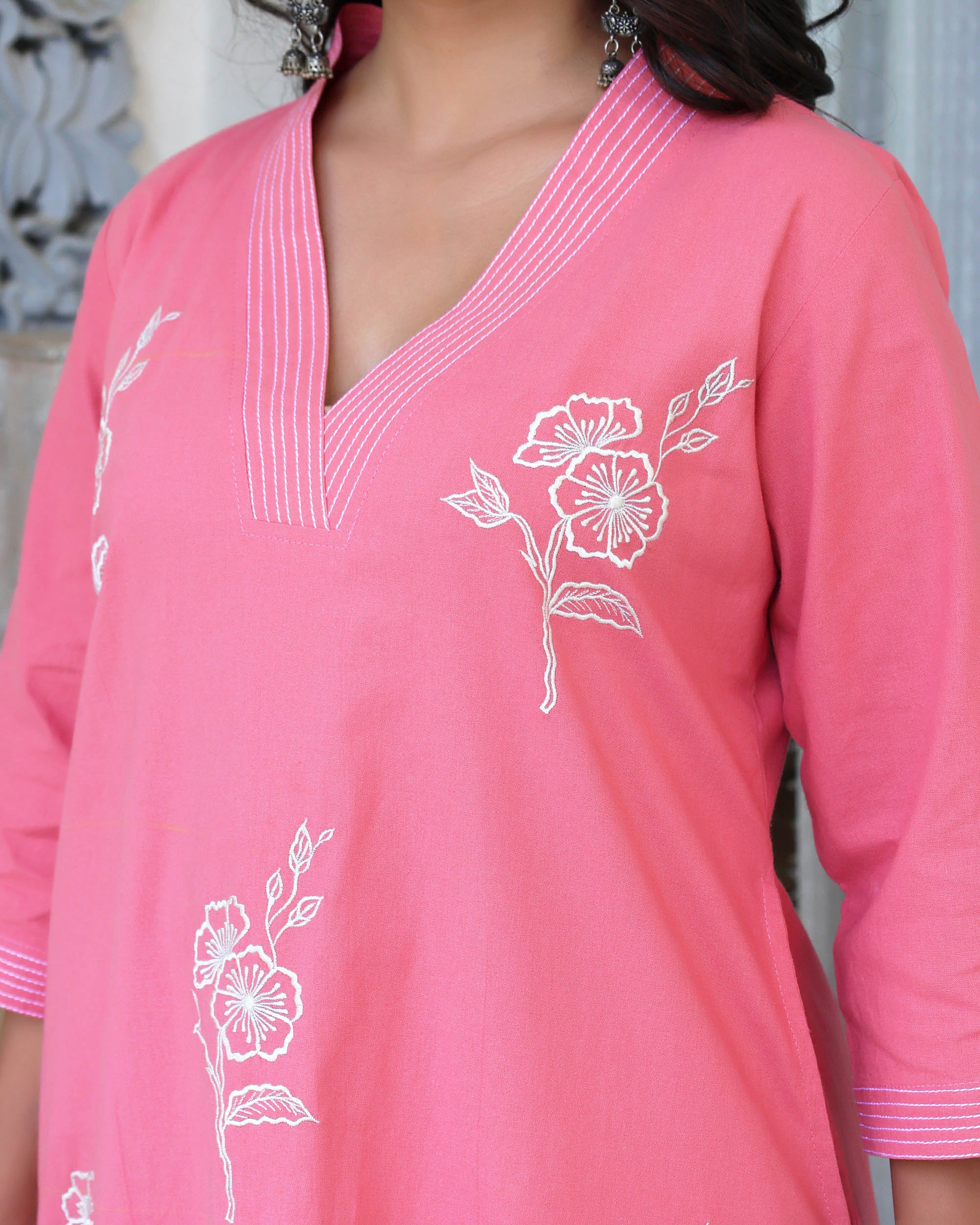 Peach Bloosm Minimal Embroidered Aline Co-ord Set - Image 3