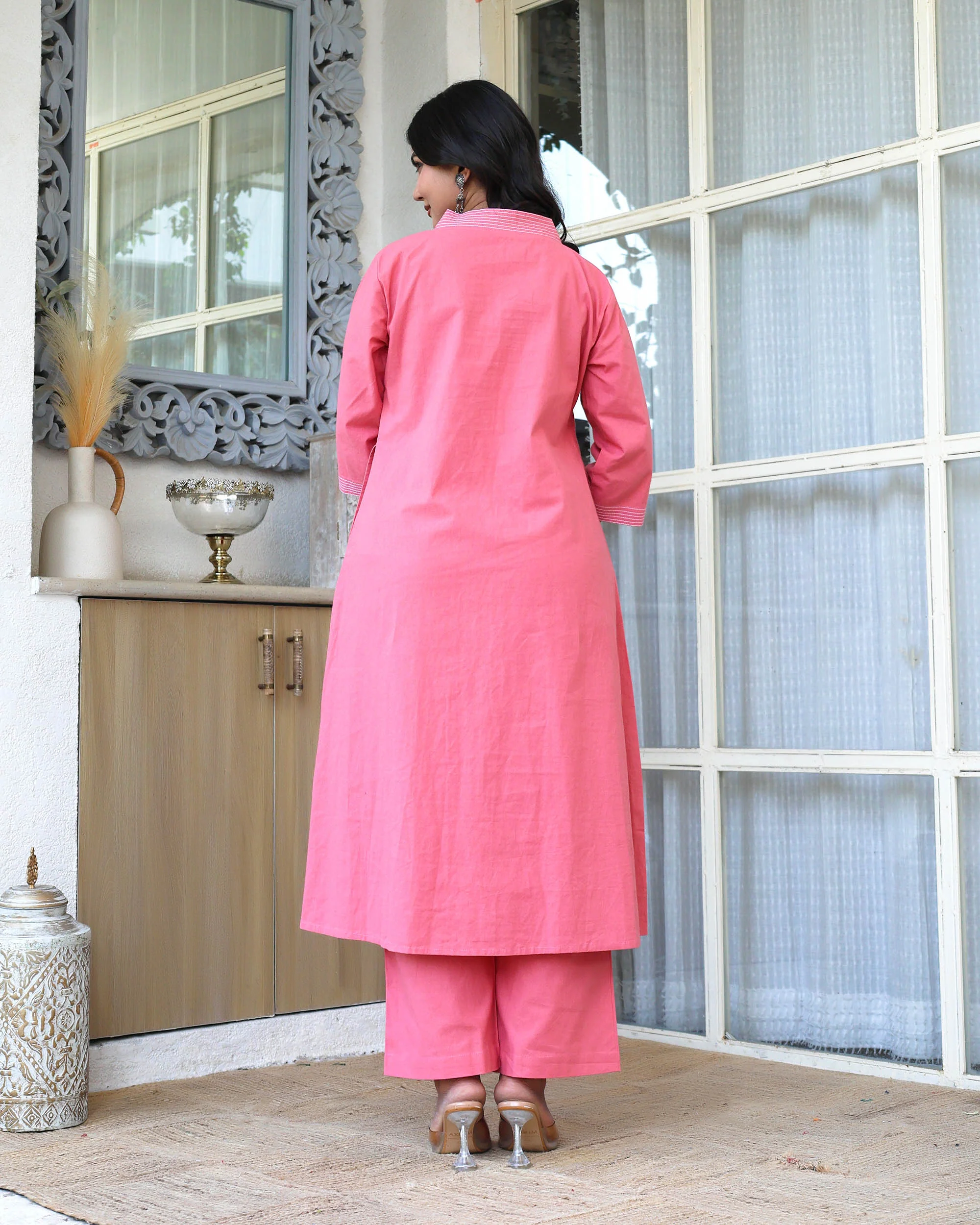 Peach Bloosm Minimal Embroidered Aline Co-ord Set - Image 4