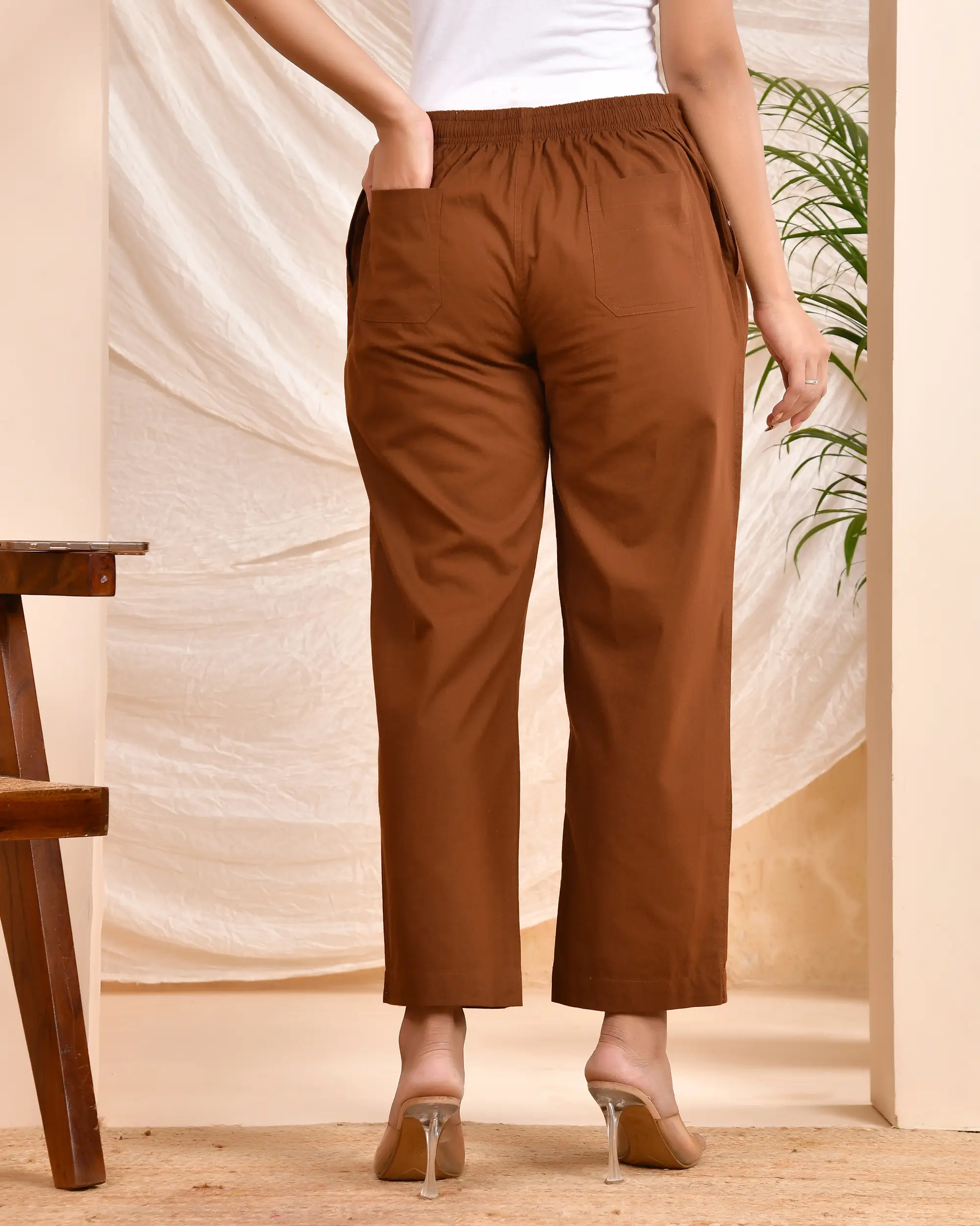 Coffee Brown Solid Straight Pants - Image 7