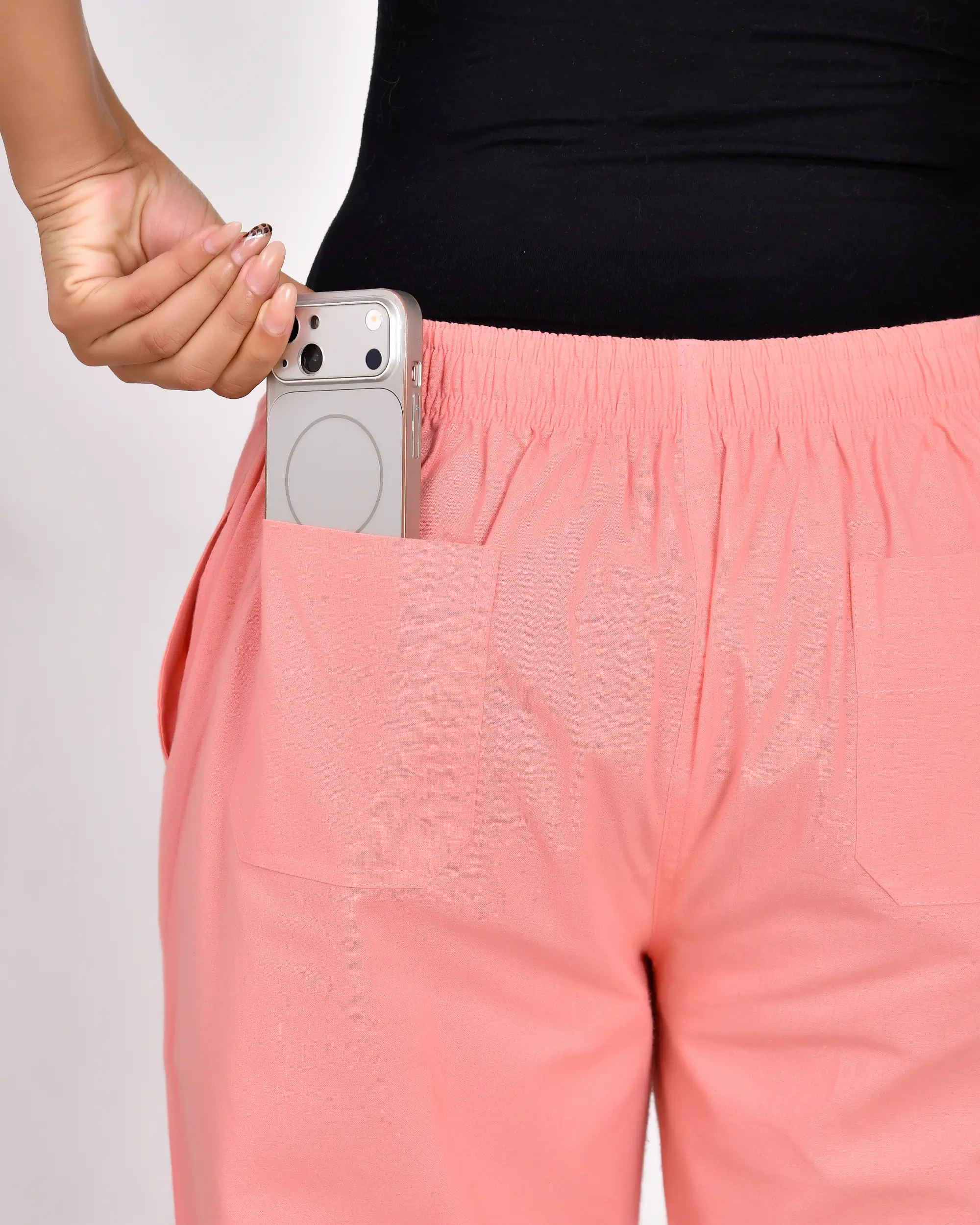 Peach Solid Straight Pants - Image 11
