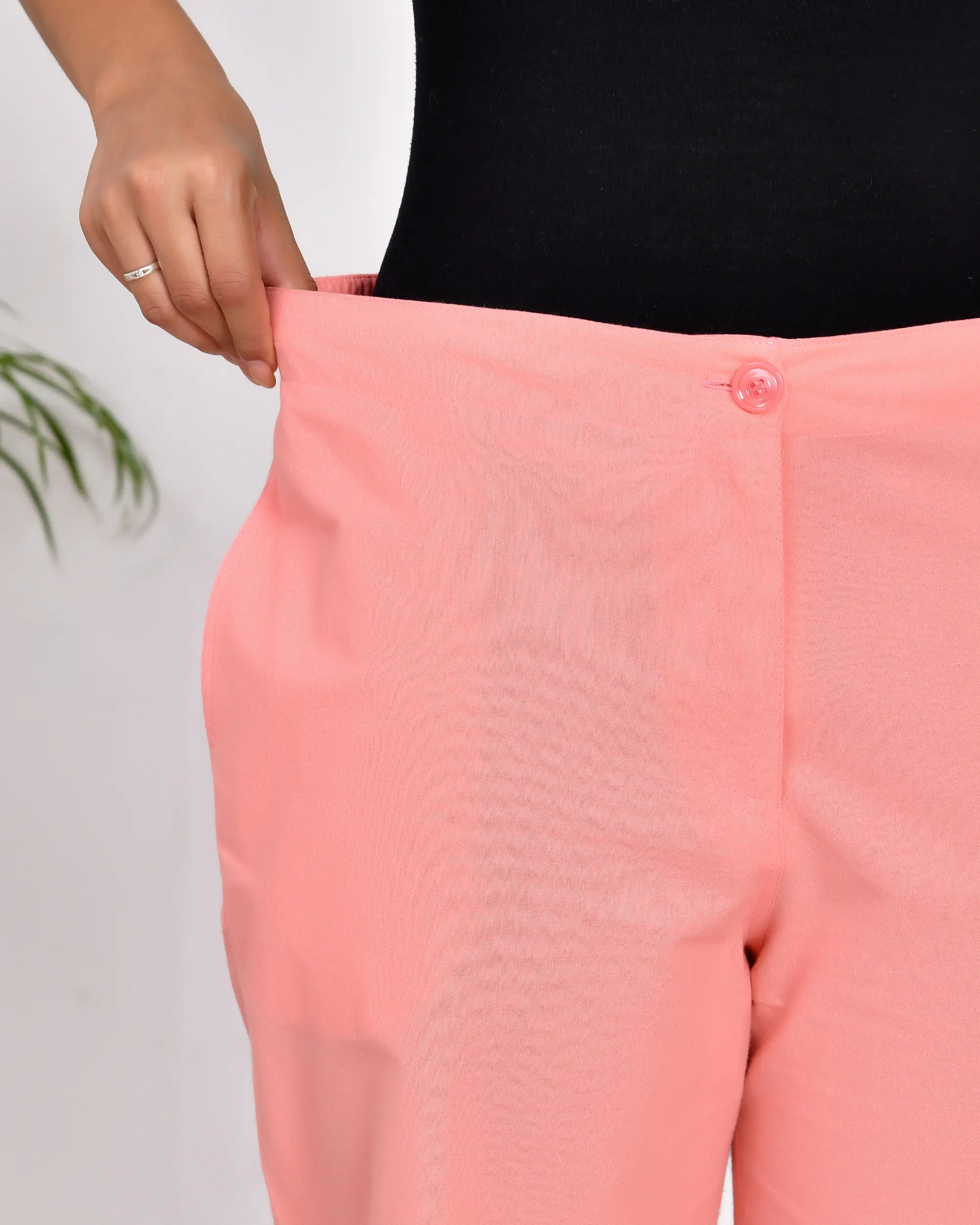 Peach Solid Straight Pants - Image 8