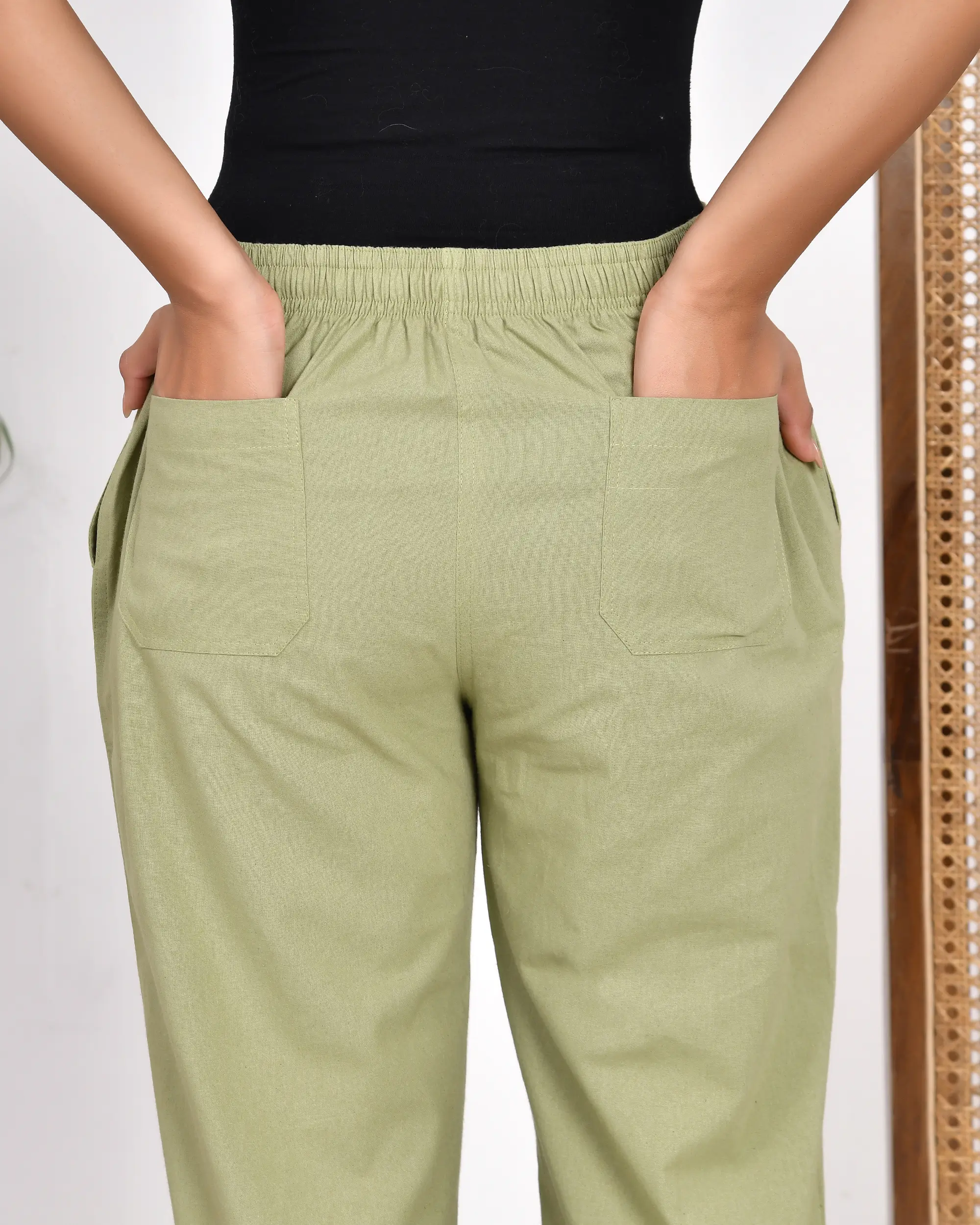 Sage Green Solid Straight Pants - Image 10
