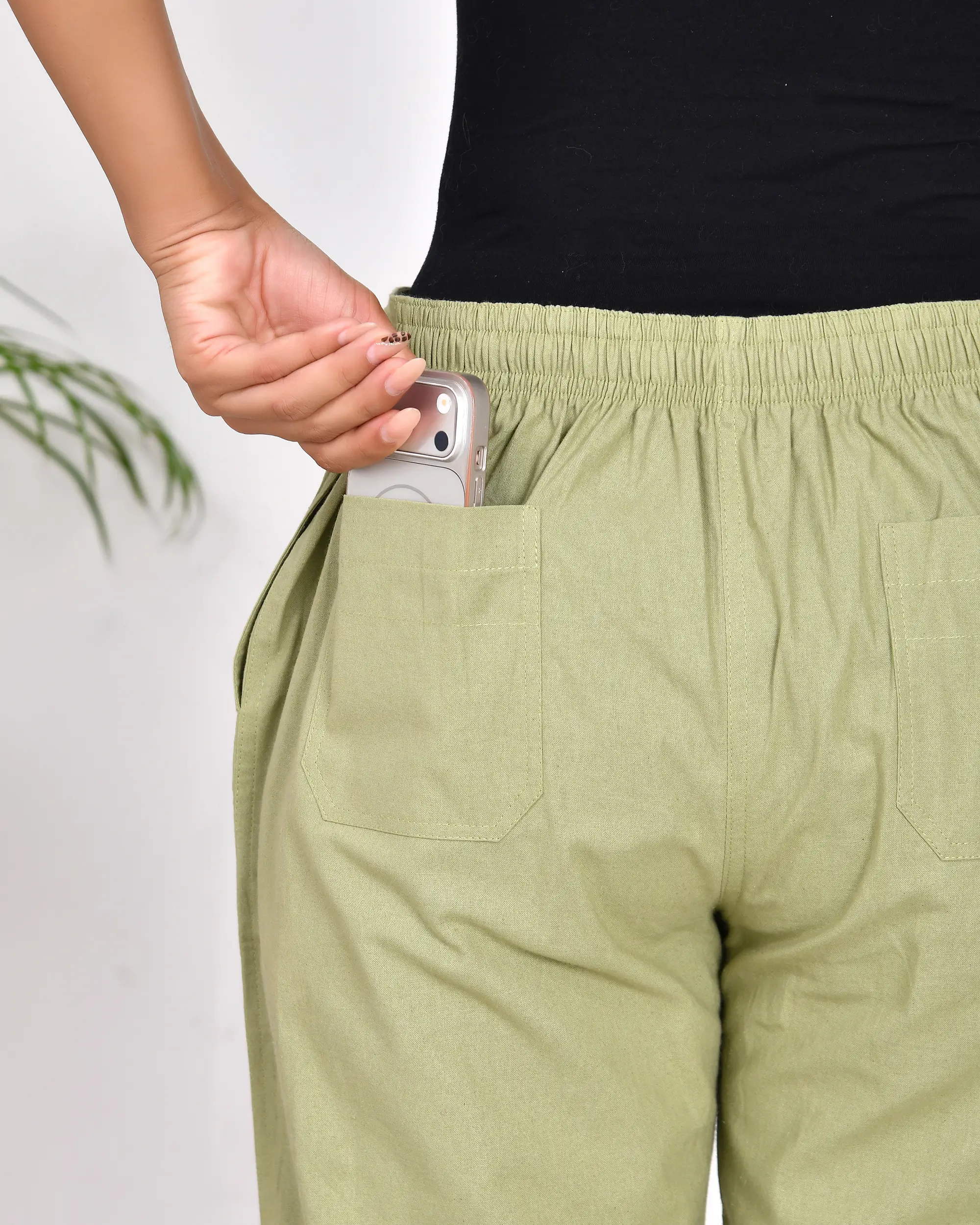 Sage Green Solid Straight Pants - Image 11
