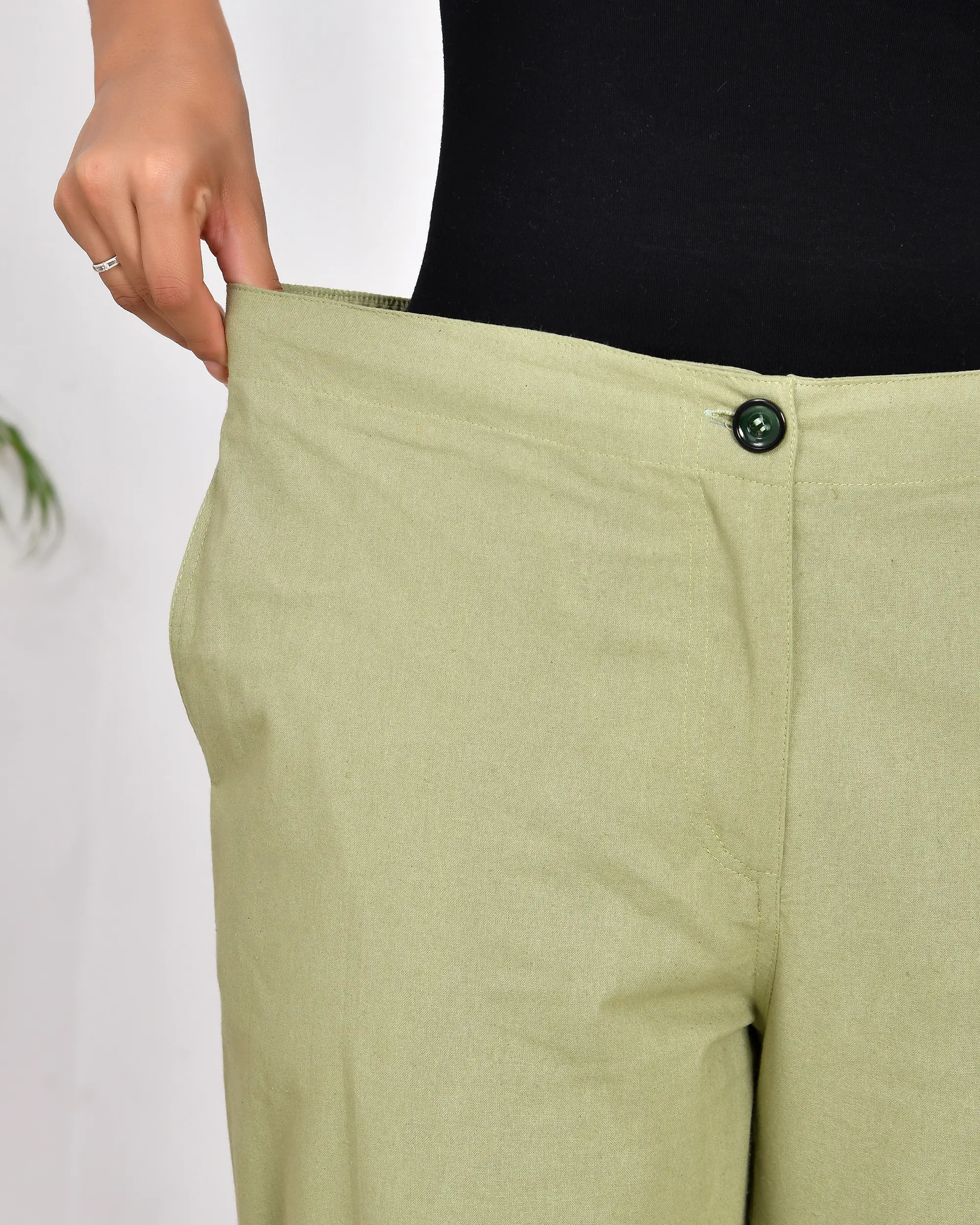 Sage Green Solid Straight Pants - Image 13