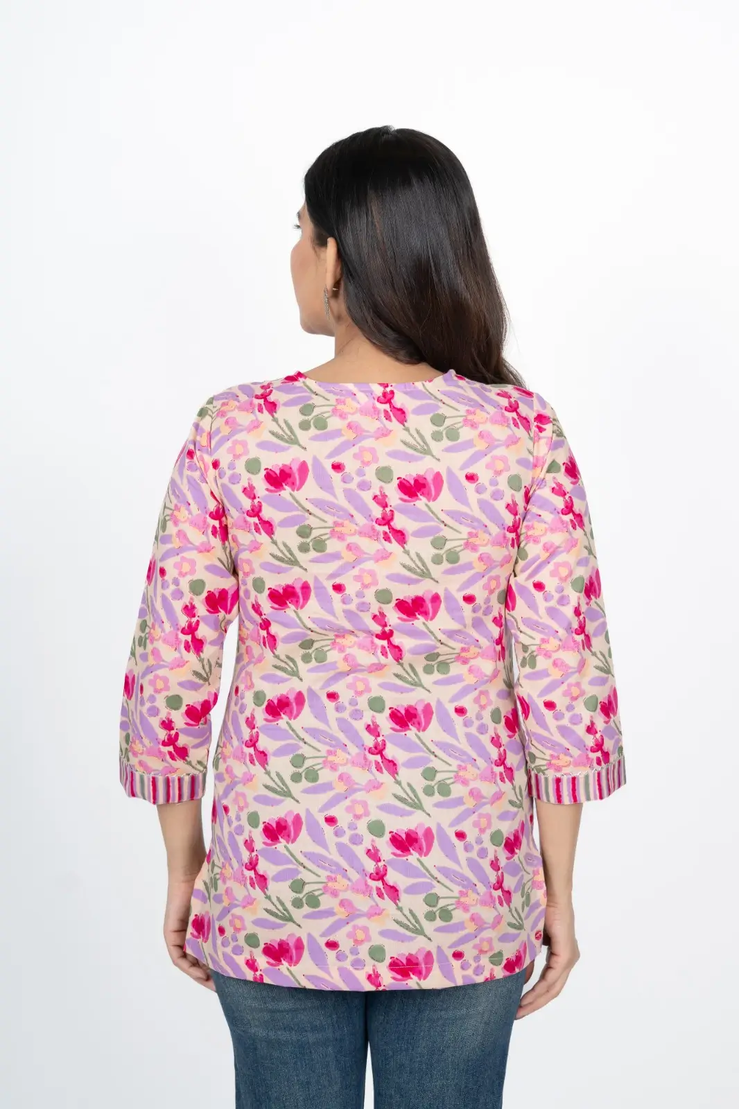 Pink Floral Short Kurti - Image 4
