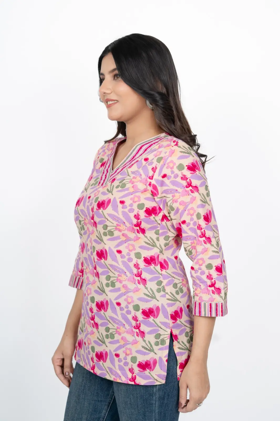 Pink Floral Short Kurti - Image 7